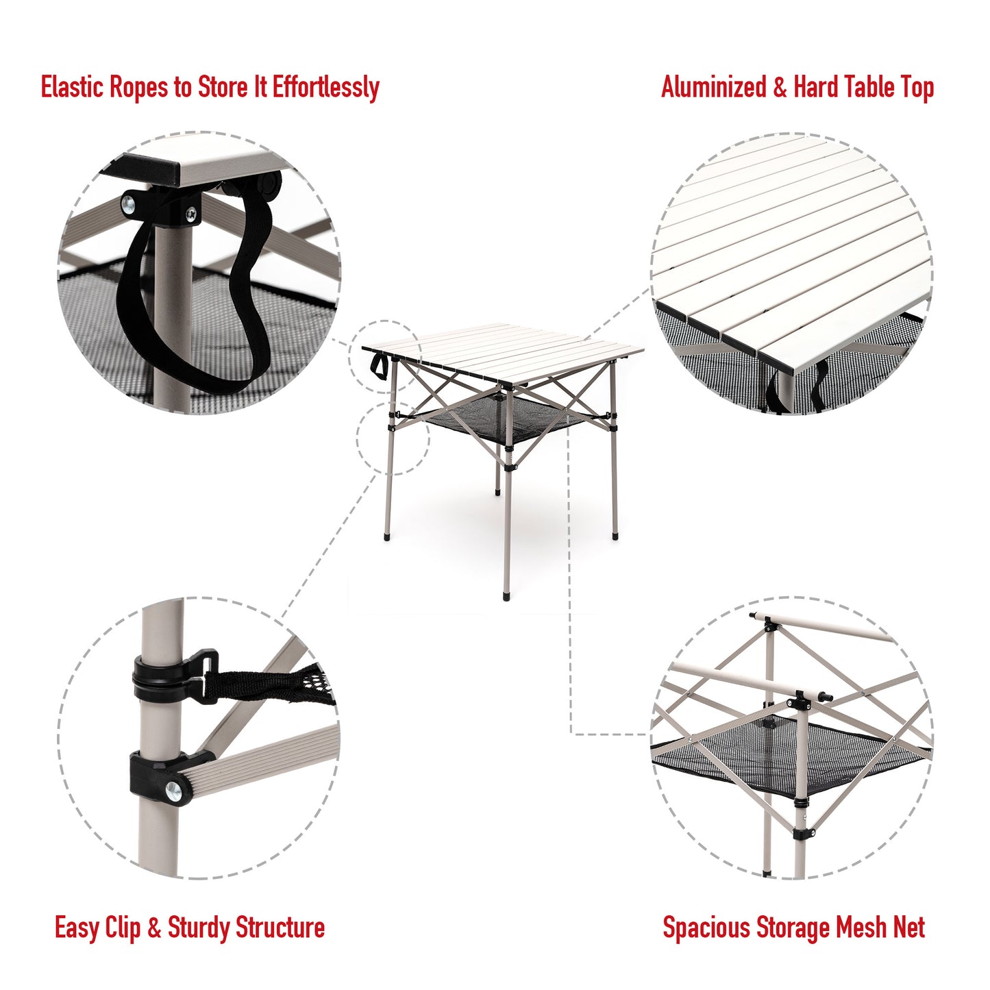 SUNNYFEEL Outdoor Folding Table | Lightweight Compact Aluminum Camping Table, Roll Up Top 4 People Portable Camp Square Tables with Carry Bag for Picnic/Cooking/Beach/Travel/BBQ