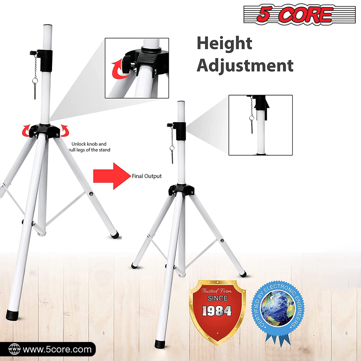 5 Core Speaker Stand Tripod Floor Tall Adjustable Up to 72 Inch DJ Studio Monitor Stands Pole Mount -- SS ECO 1PK WoB