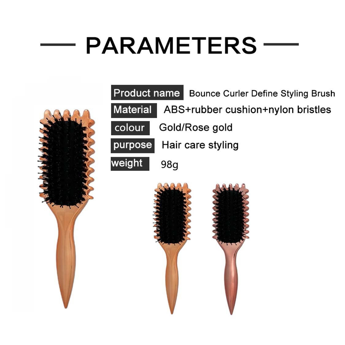 Gold Plated Curling Brush, Curl Defining Brush, Curl Brush For Curly Hair, For Combing And Shaping Men's And Women's Curls To Reduce Pulling And Curl Separation