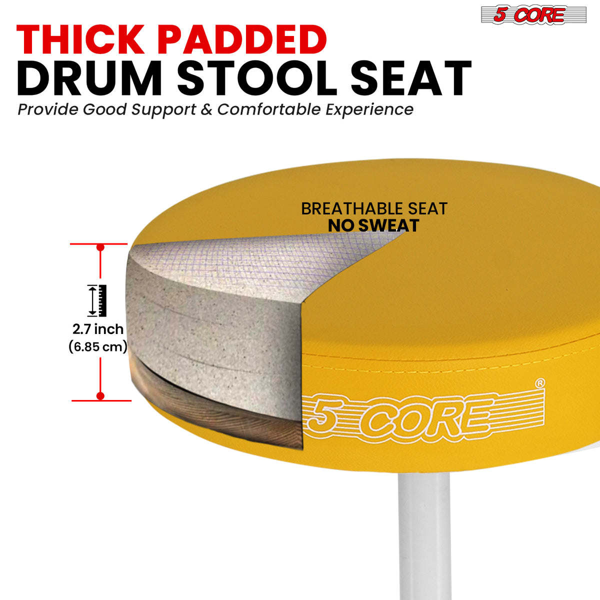 5Core Drum Throne Padded Guitar Stool Height Adjustable Drummer Seat Music Chair for Adults And Kids - DS 01
