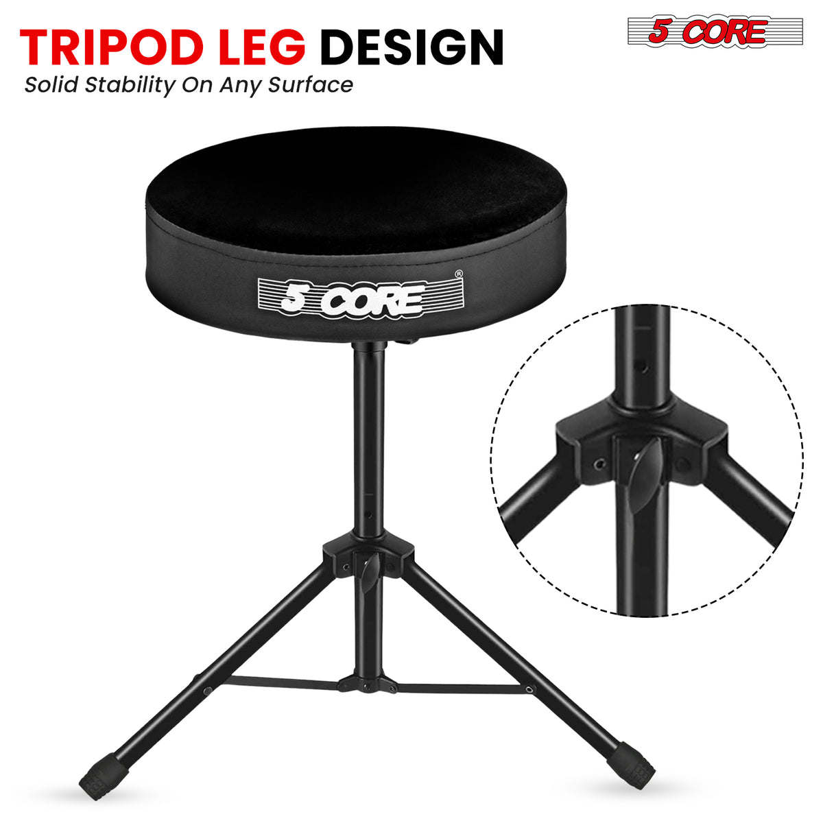 5Core Drum Throne Padded Guitar Stool Height Adjustable Drummer Seat Music Chair for Adults And Kids - DS 01