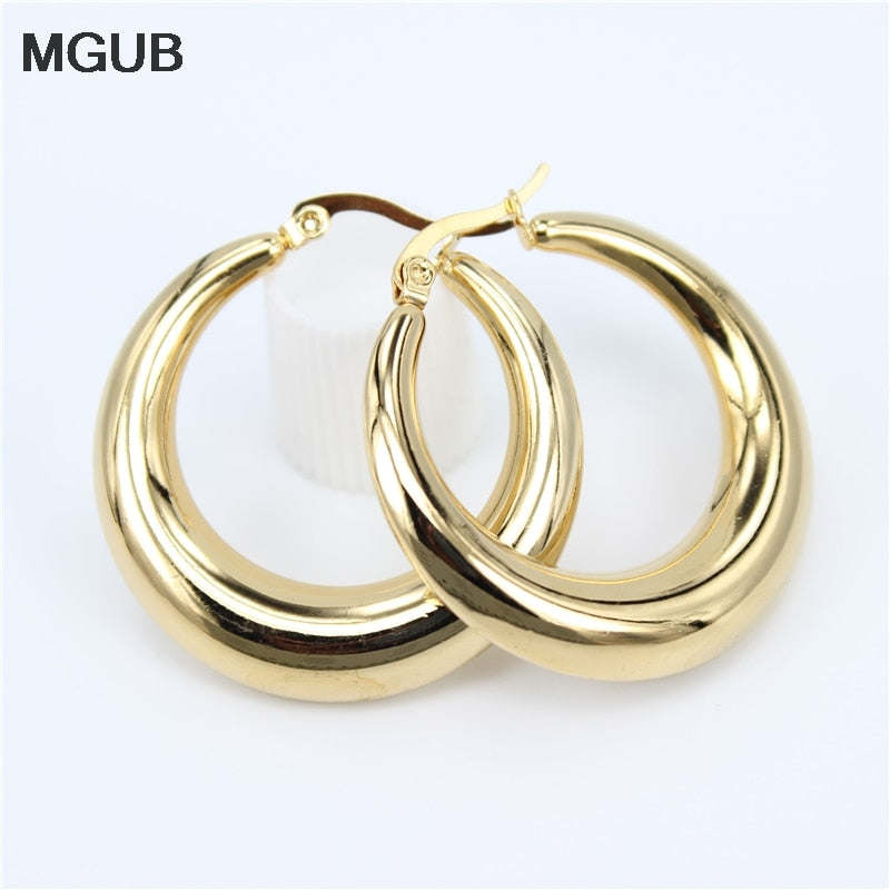 Smooth Exquisite Big Circle Hoop Earrings for Women Girl Wedding Party Stainless Steel Jewelry