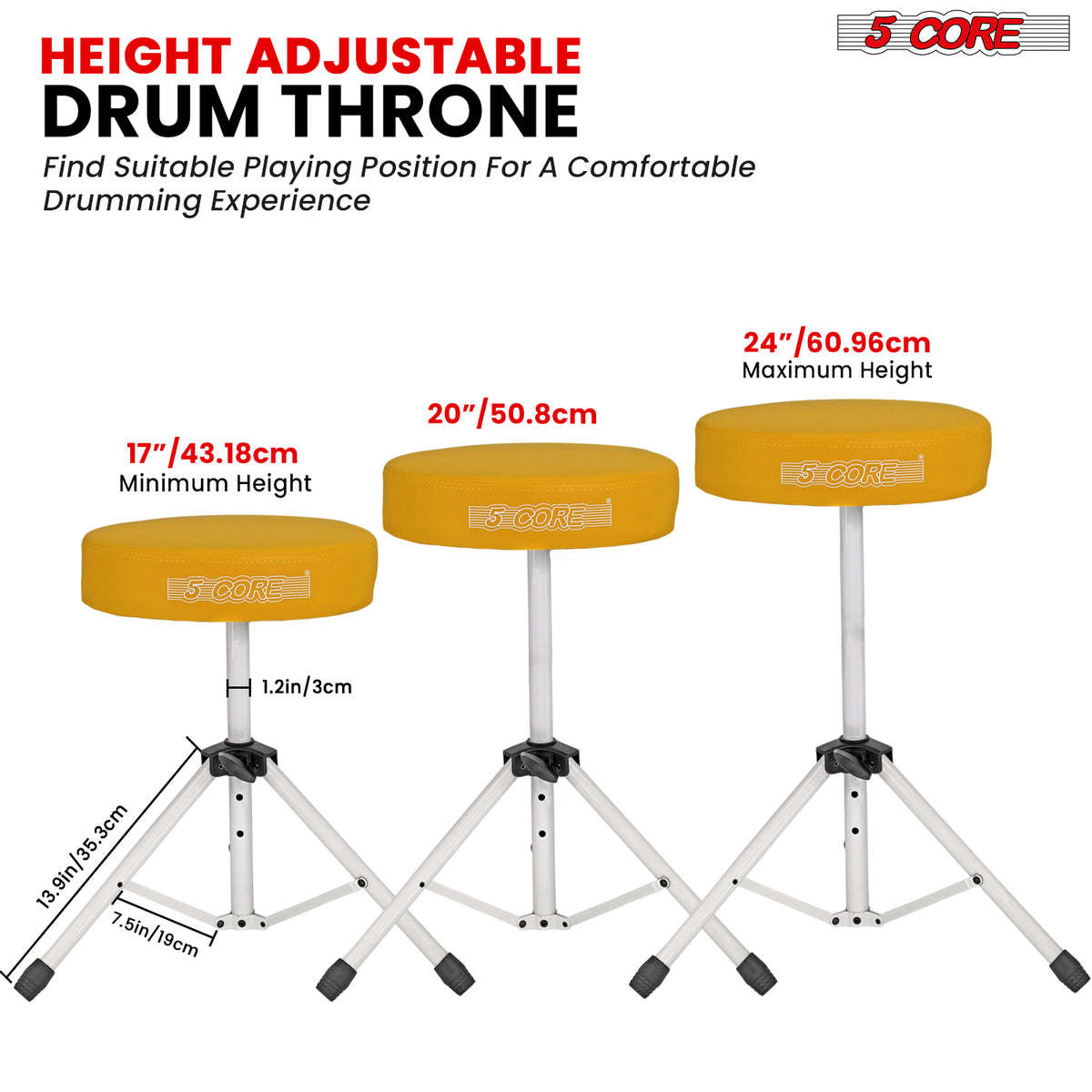 5Core Drum Throne Padded Guitar Stool Height Adjustable Drummer Seat Music Chair for Adults And Kids - DS 01