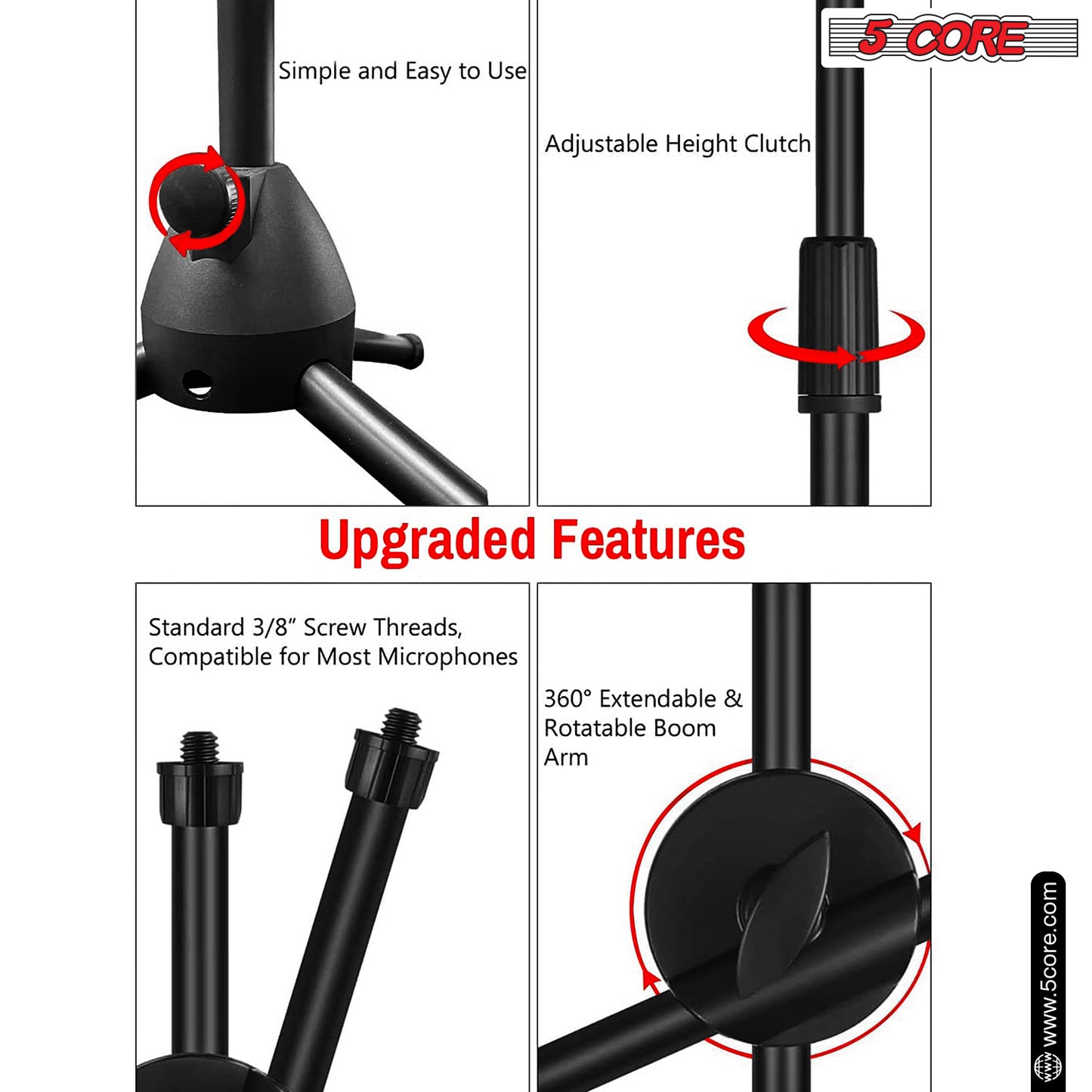 5Core Tripod Mic Stand Heavy Duty Adjustable Floor Microphone Boom Arm Pedestal Para Microfono - MS DBL