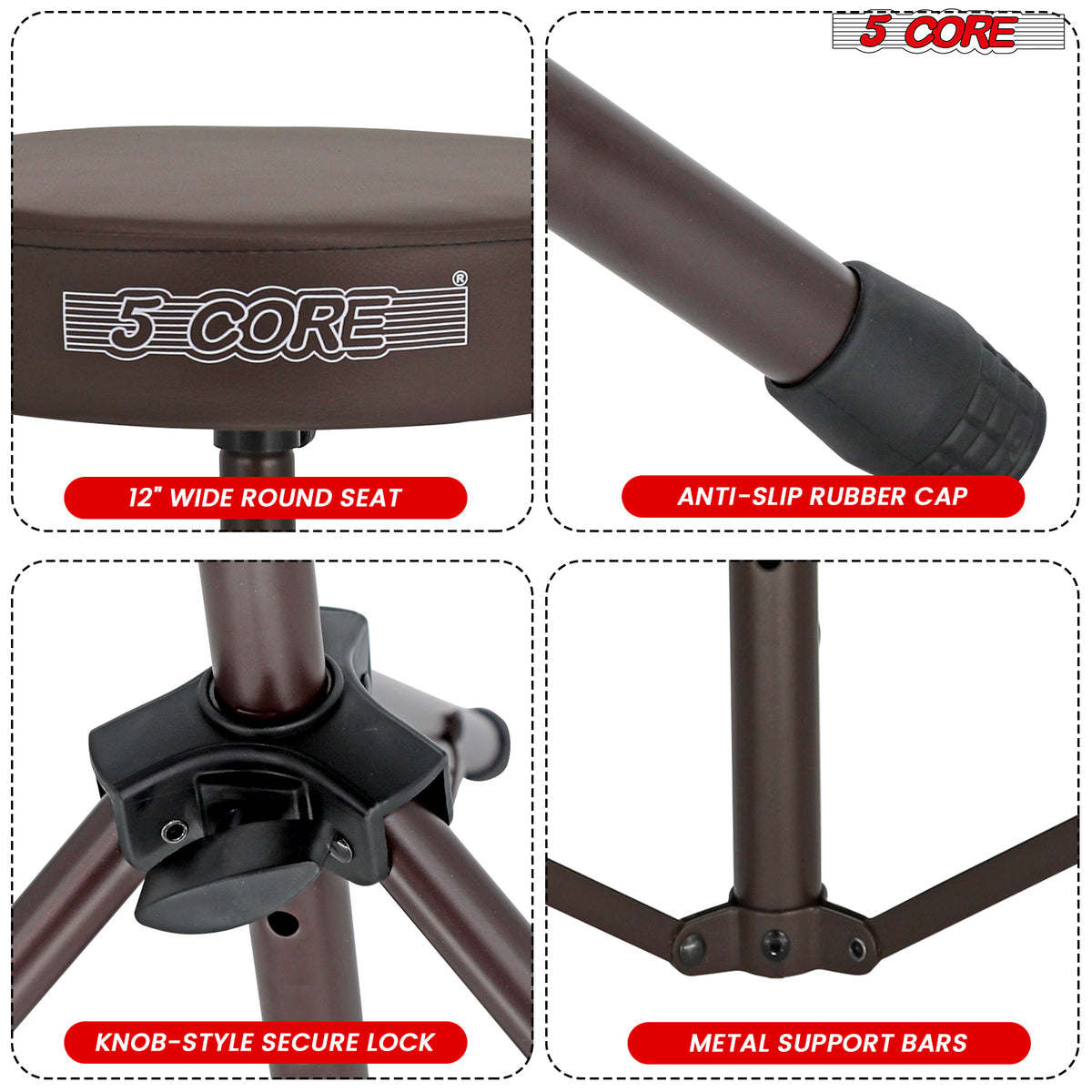 5Core Drum Throne Padded Guitar Stool Height Adjustable Drummer Seat Music Chair for Adults And Kids - DS 01