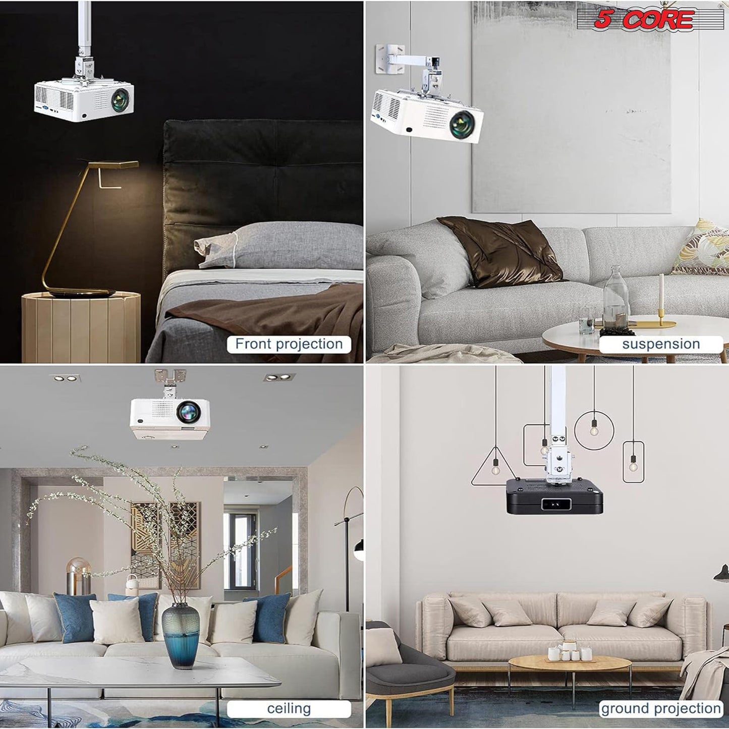 5 Core White Projector Stand Ceiling Wall Mount Universal Projectors Adjustable w Mounting Bracket - PS 01 WH
