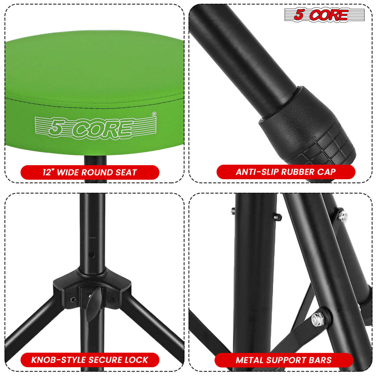 5Core Drum Throne Padded Guitar Stool Height Adjustable Drummer Seat Music Chair for Adults And Kids - DS 01