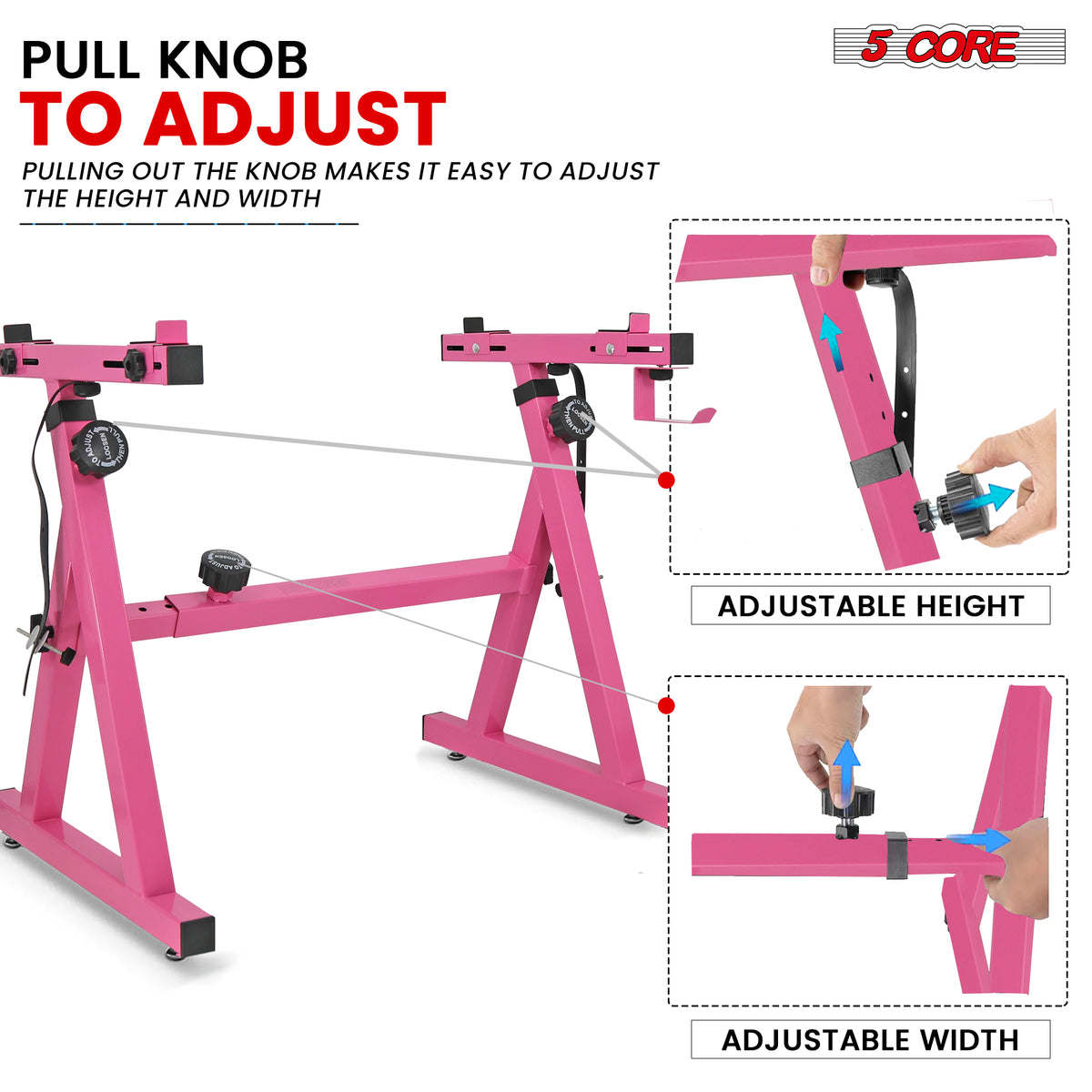 5 Core Keyboard Stand Z Style Height Width Adjustable Portable Heavy Duty Electric Piano Stands - PINK - KS Z1 BPNK HD