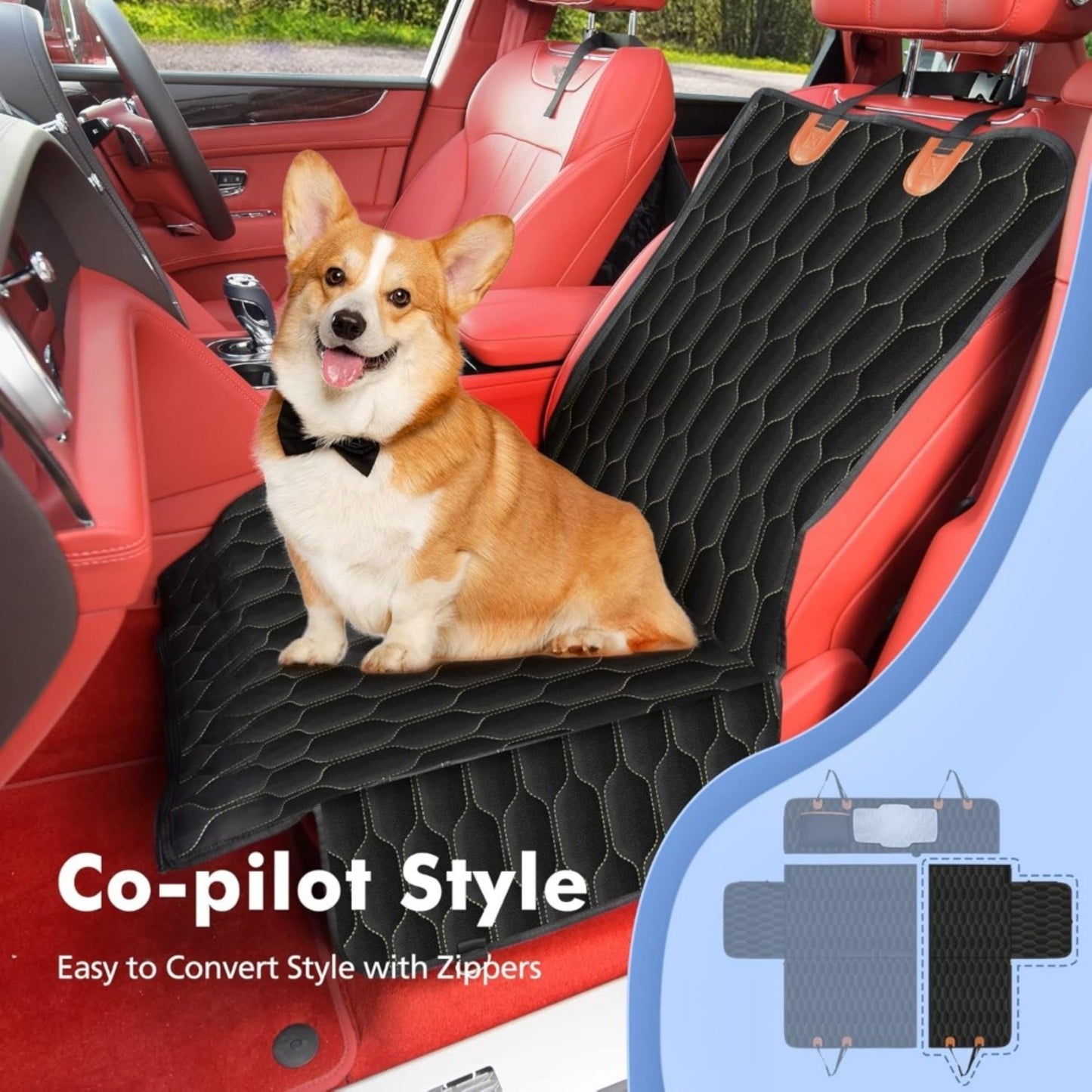 Dog Car Seat Cover for Back Seat, Back Seat Cover for Dogs, Scratchproof Car Hammock for Dogs with Mesh Window,Dog Seat Belt,Washable Pet Seat Cover for SUV/Cars/Trucks - Black