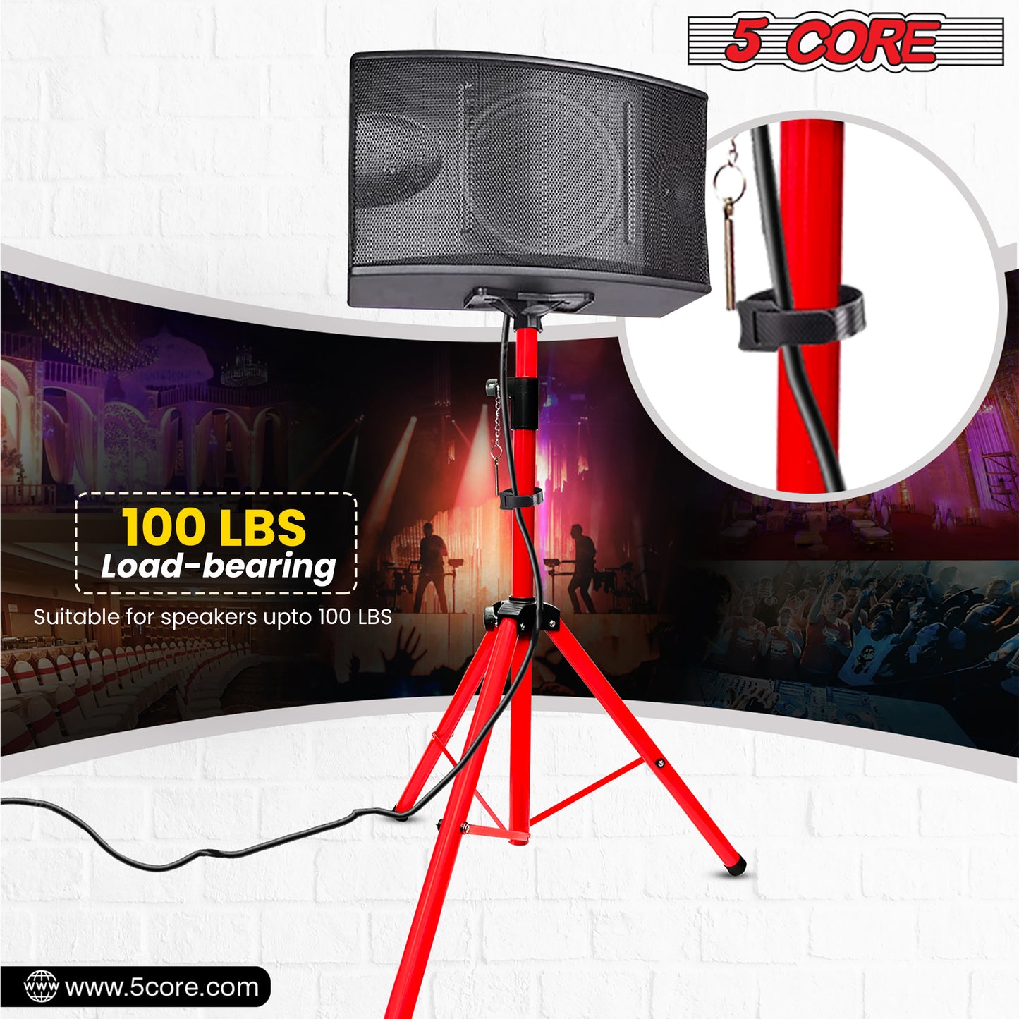 5 Core Speaker Stand Tripod Floor Tall Adjustable Up to 72 Inch DJ Studio Monitor Stands Pole Mount -- SS ECO 1PK WoB