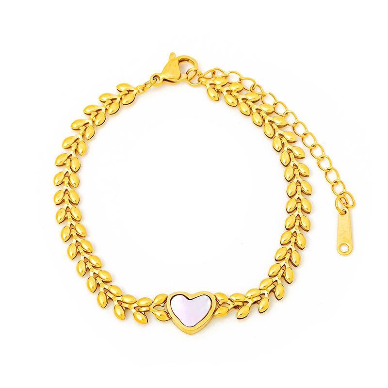 Original niche design exquisite titanium steel plated 18K gold natural love white mother-of-pearl shell bracelet female double-sided wearable
