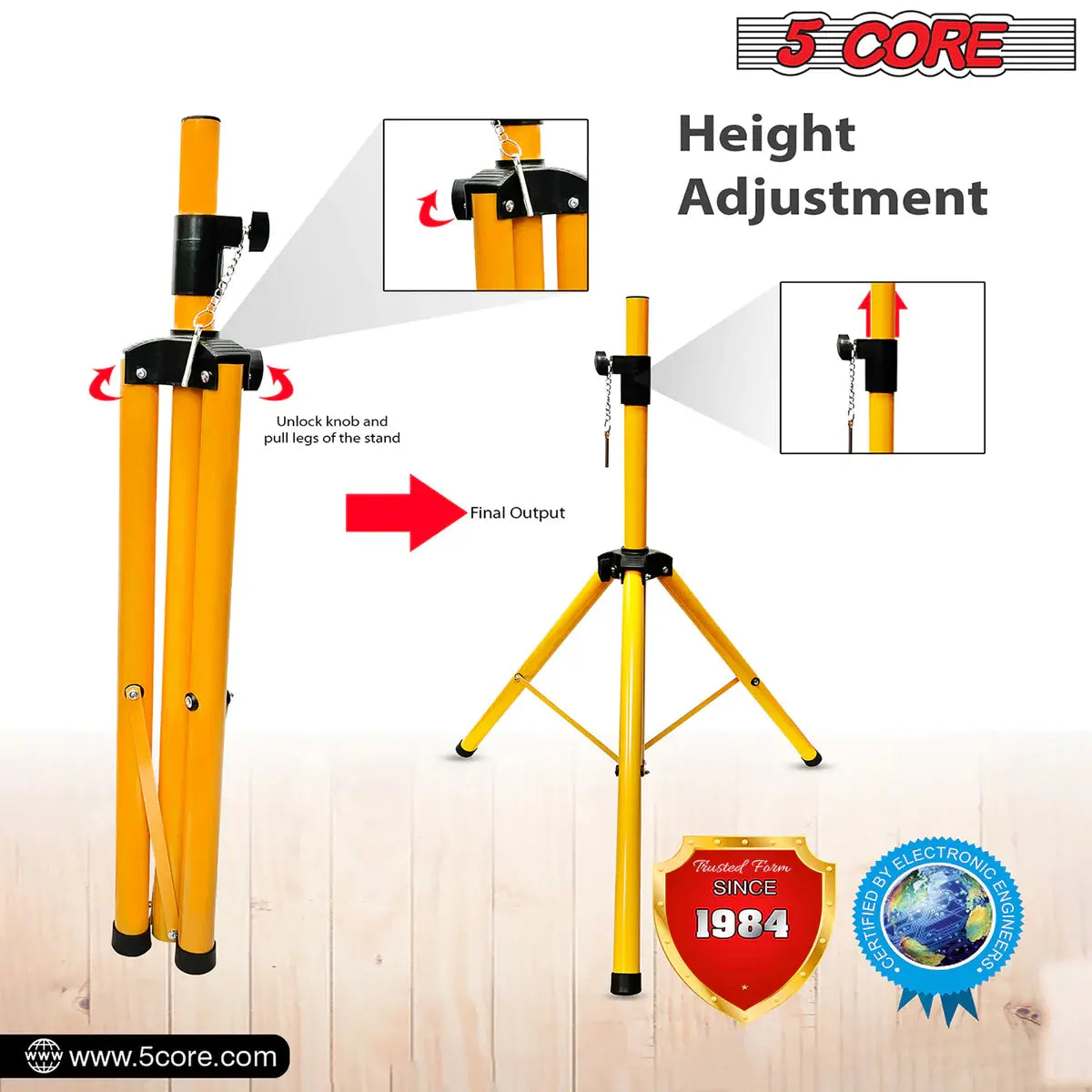 5 Core Speaker Stand Tripod Floor Tall Adjustable Up to 72 Inch DJ Studio Monitor Stands Pole Mount -- SS ECO 1PK WoB