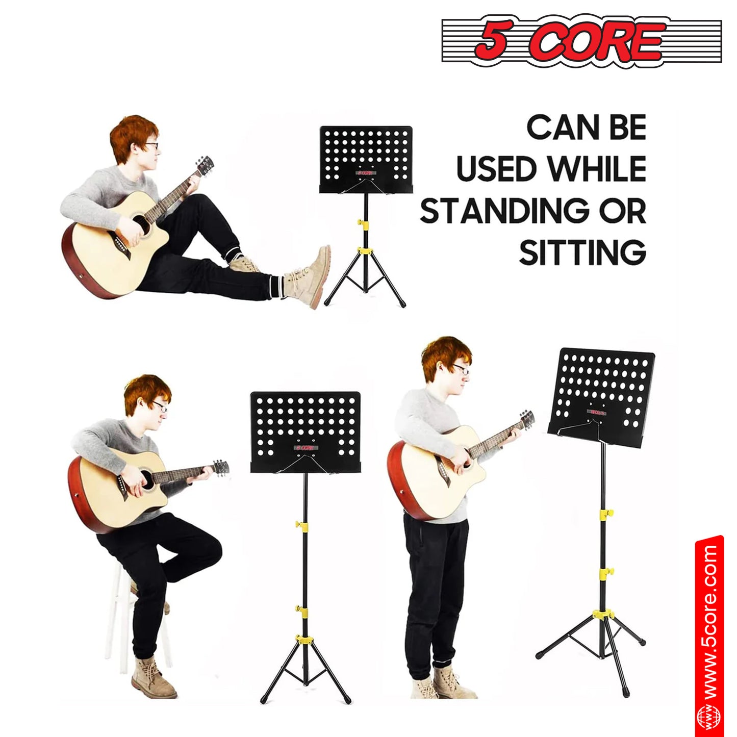 5 Core Sheet Music Stand Dual Use Professional Portable Music Stand, Metal Desktop Tripod Music Book Stand & Orchestral Sheet Stand Folding Adjustable Sturdy Heavy Duty for Performance & Band-MUS YLW