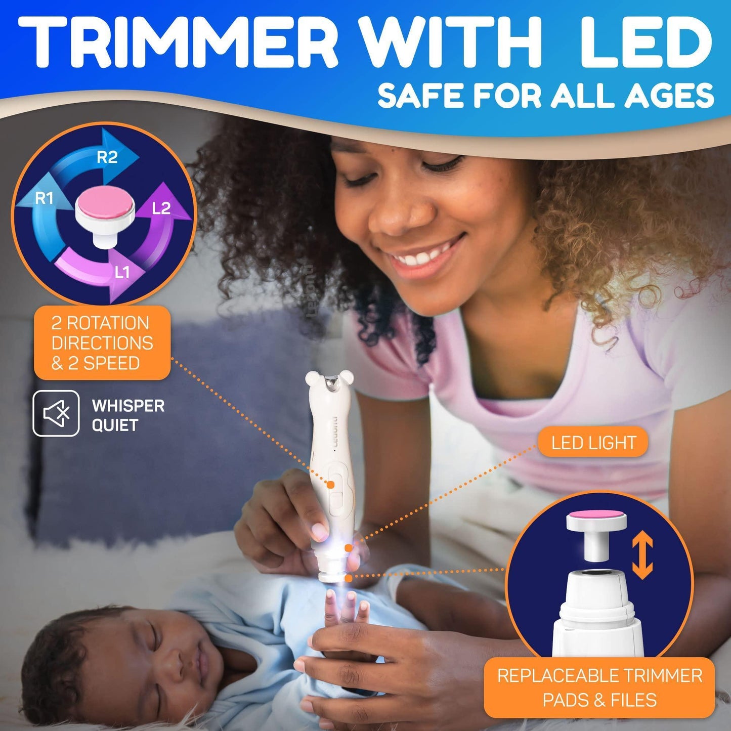 White Baby Nail Trimmer Electric Rechargeable Baby Nail Clippers File with Light for Newborn Infant Toddler Kids Baby Manicure Fingernail Care Set w Scissors Baby Nail Grinder Cutter
