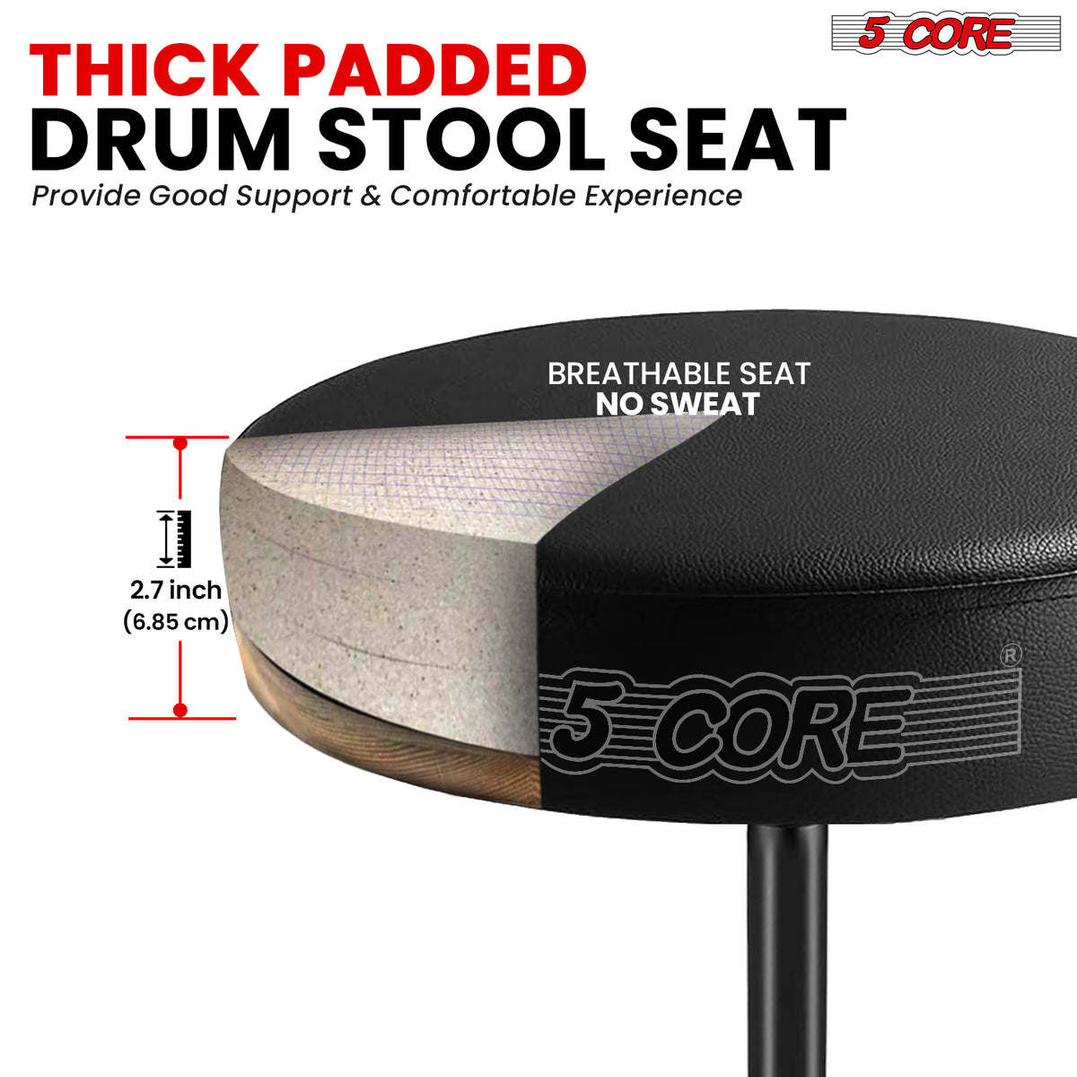 5Core Drum Throne Padded Guitar Stool Height Adjustable Drummer Seat Music Chair for Adults And Kids - DS 01