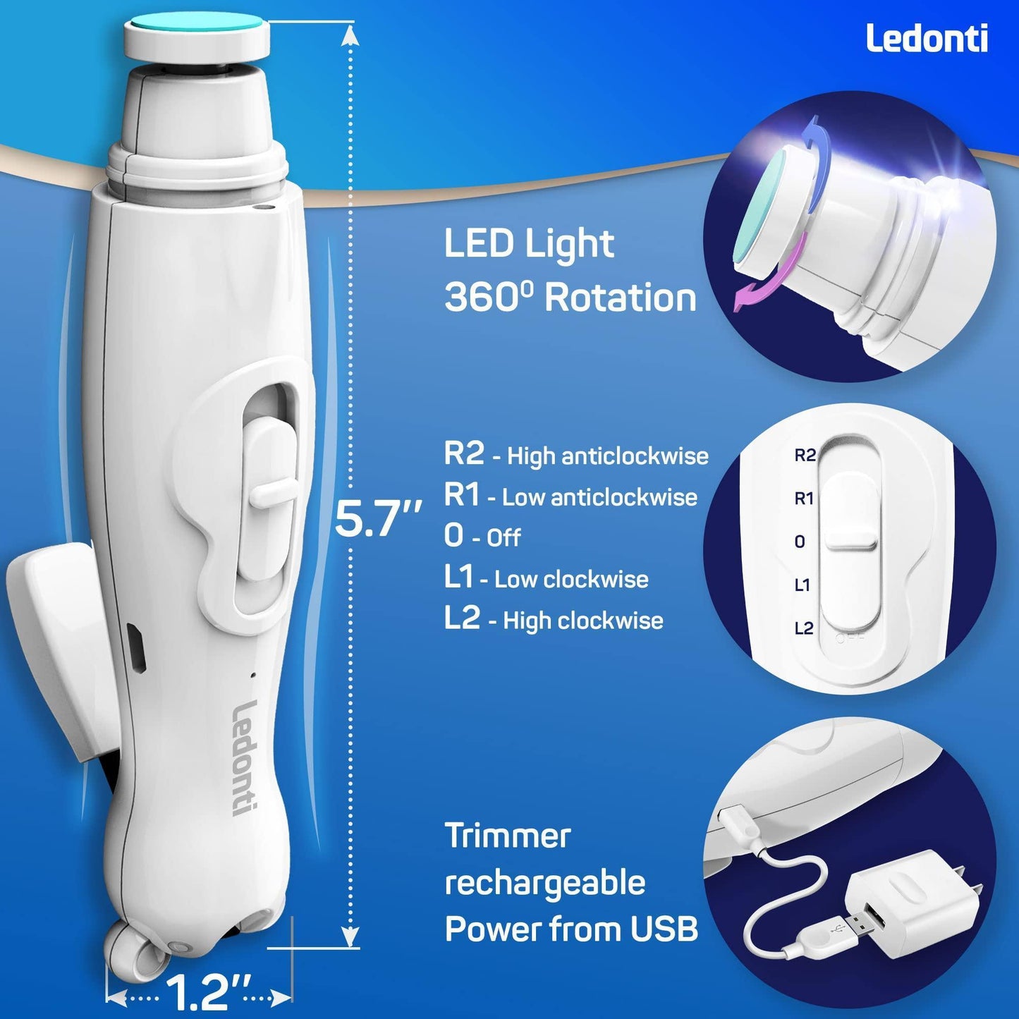 White Baby Nail Trimmer Electric Rechargeable Baby Nail Clippers File with Light for Newborn Infant Toddler Kids Baby Manicure Fingernail Care Set w Scissors Baby Nail Grinder Cutter