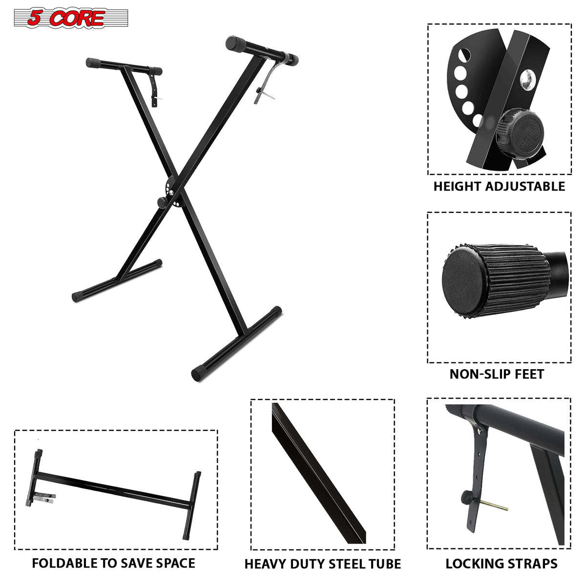 5 Core Keyboard Stand Adjustable Digital Electric Piano Synthesizer Music Stands For 61 76 88 Keys - KS 1X