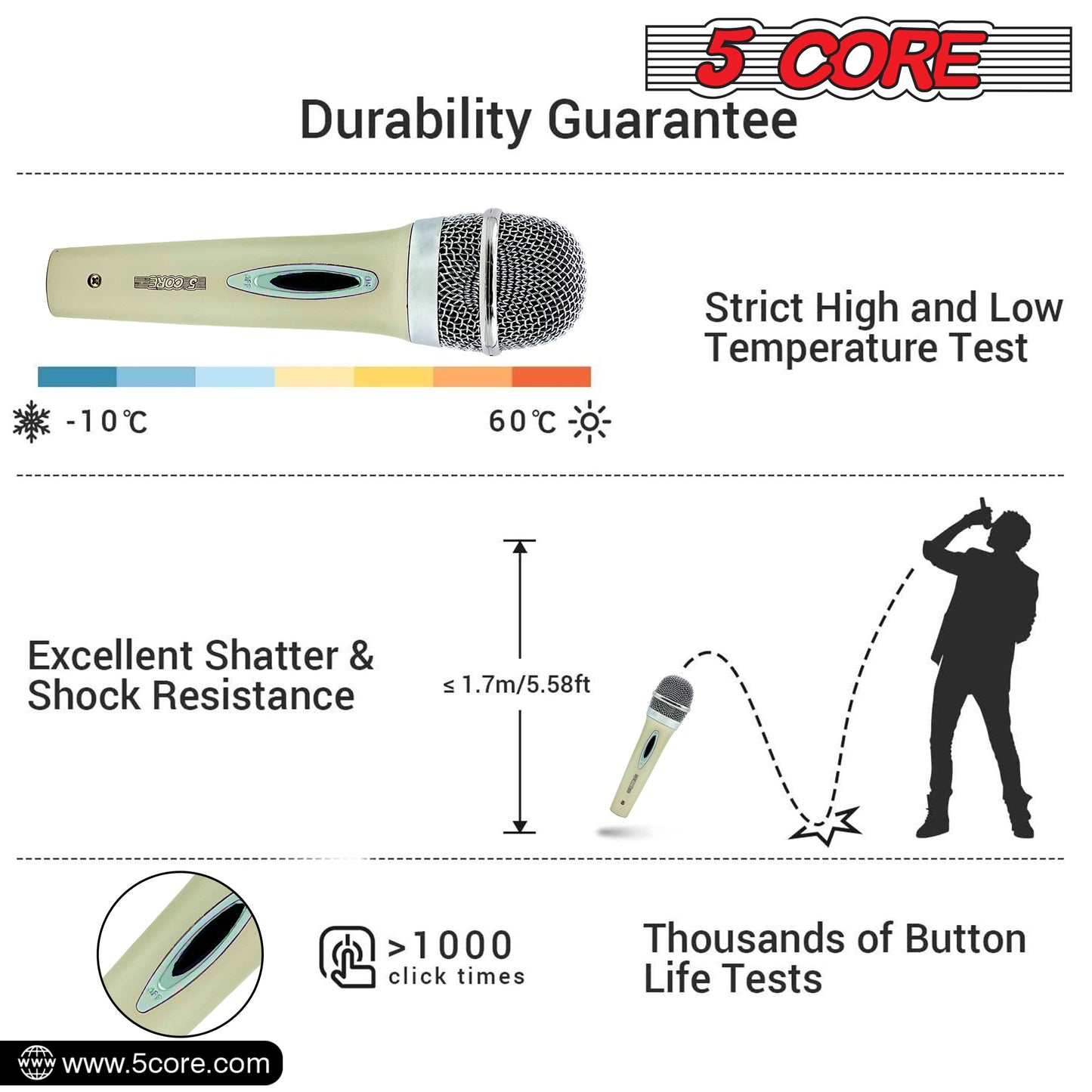 5 Core Microphone Pair XLR Dynamic Mic Karaoke Singing Handheld Microfono Wired Professional Unidirectional 1/4 Plug In Cord Connection for Vocal DJ Music - PM 286 WH