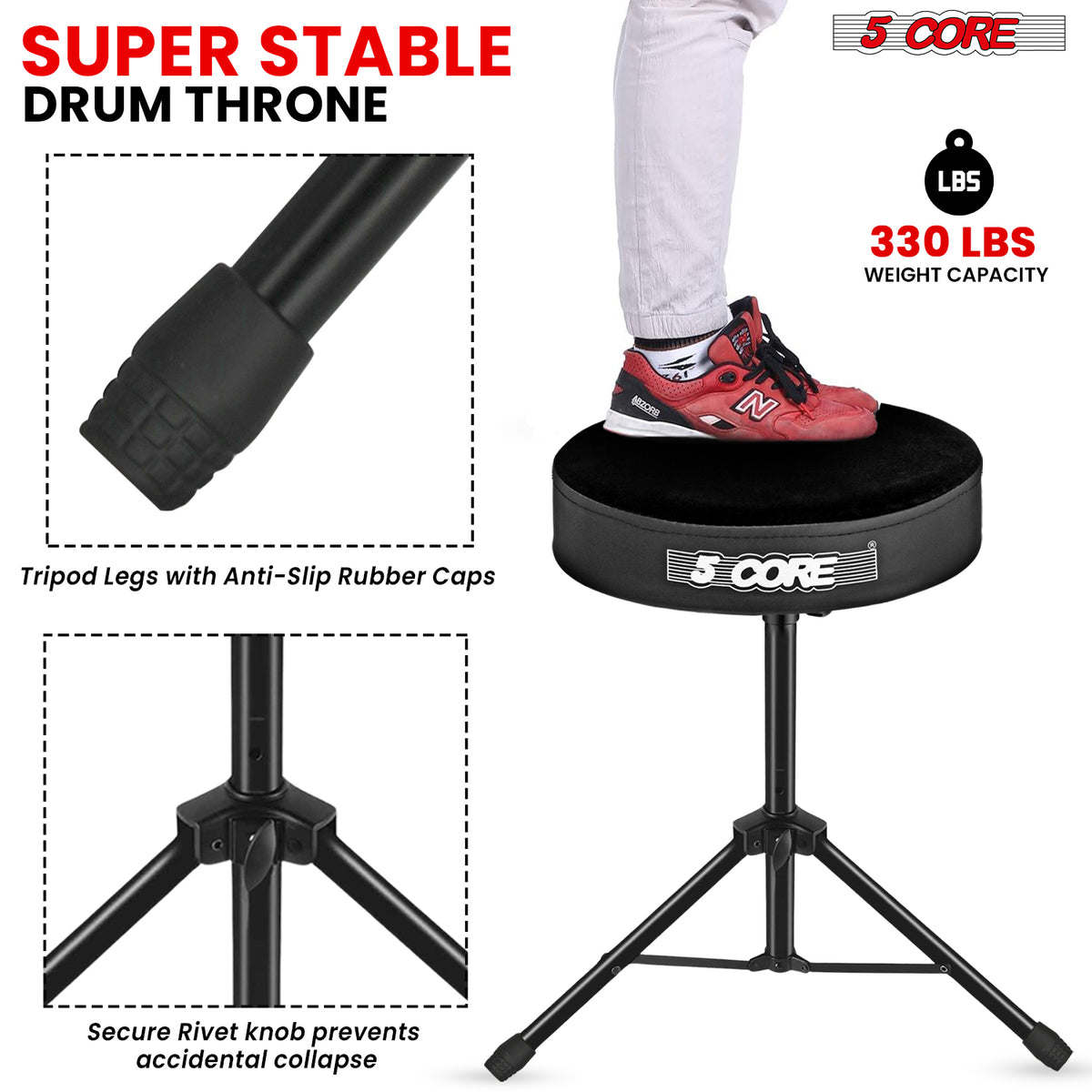 5Core Drum Throne Padded Guitar Stool Height Adjustable Drummer Seat Music Chair for Adults And Kids - DS 01