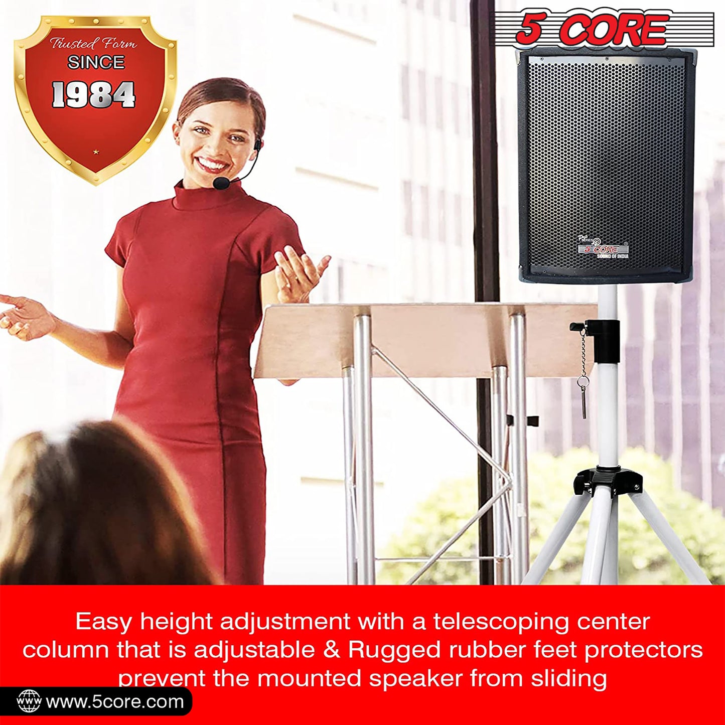 5 Core Speaker Stand Tripod Floor Tall Adjustable Up to 72 Inch DJ Studio Monitor Stands Pole Mount -- SS ECO 1PK WoB