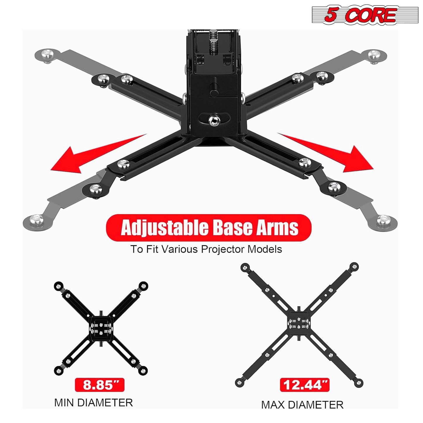 Projector Stabd HD Ceiling Mount Universal Black Extendable Bracket TILT Wall Mount Hanger Supports up to 40 lbs Mounting for Most Projectors Video - 5 Core PS 01 BLK