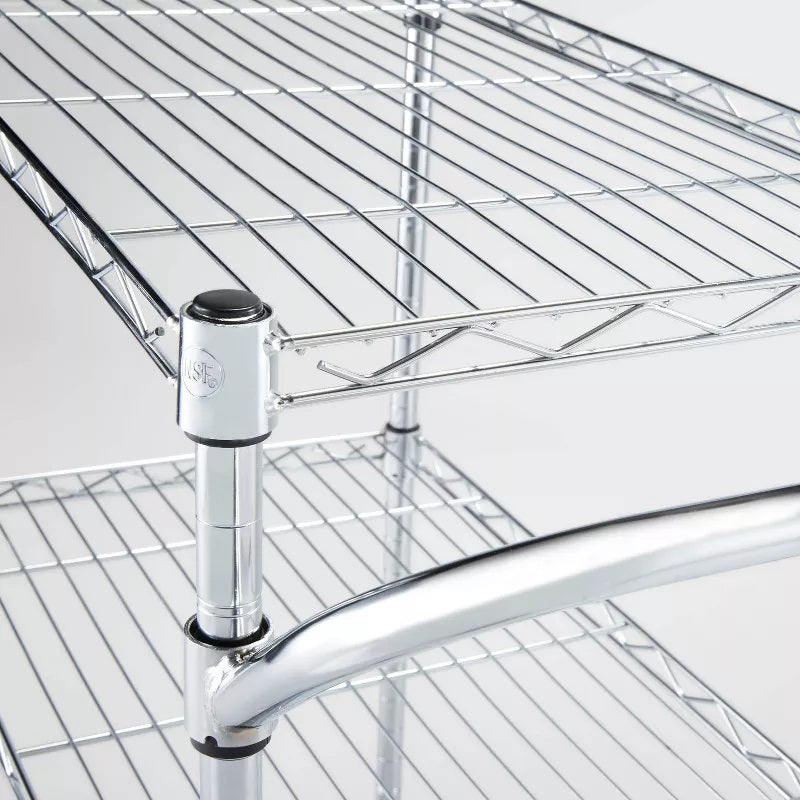 3 Tier Metal Utility Cart Chrome Rolling Kitchen Storage, Adjustable Shelves