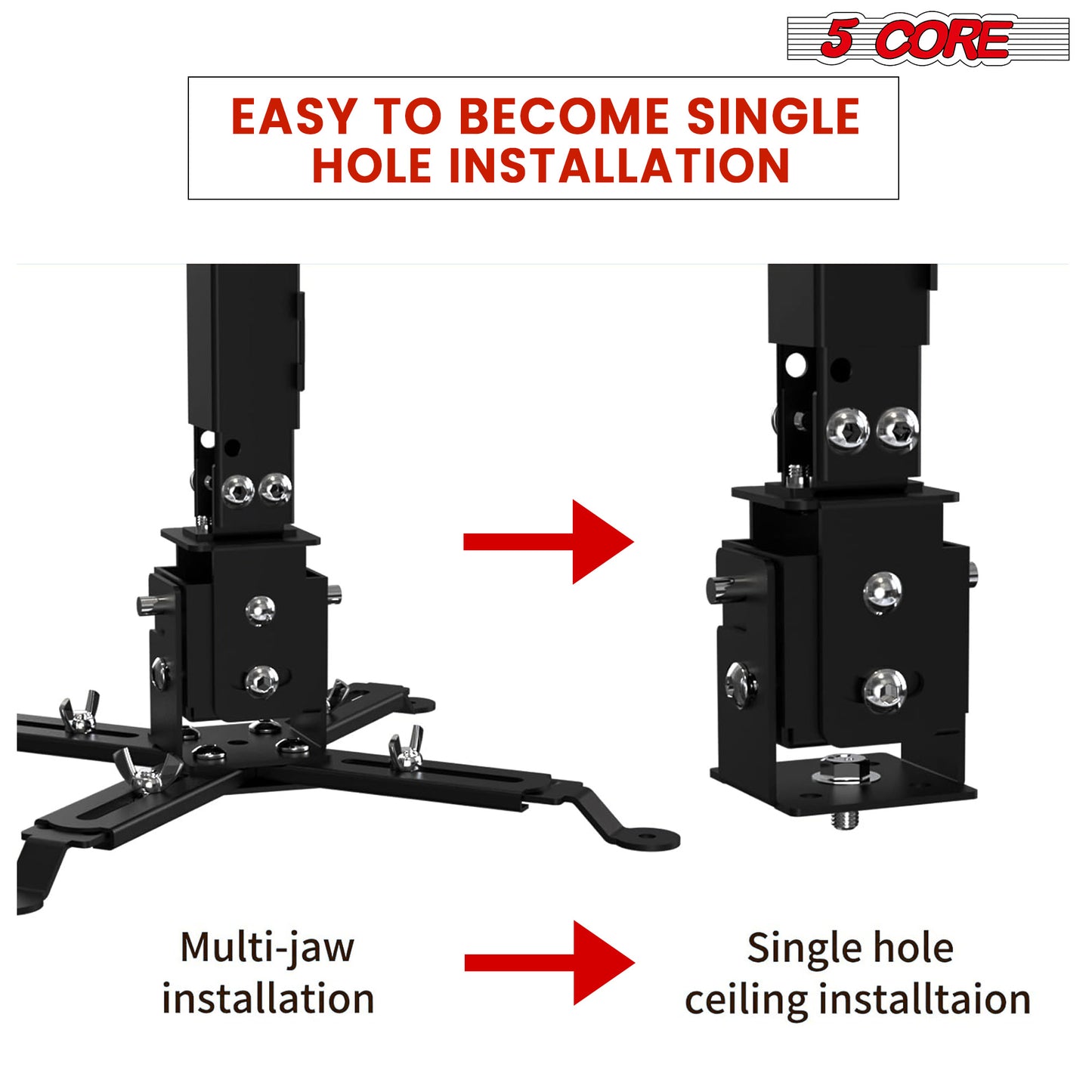 Projector Stabd HD Ceiling Mount Universal Black Extendable Bracket TILT Wall Mount Hanger Supports up to 40 lbs Mounting for Most Projectors Video - 5 Core PS 01 BLK