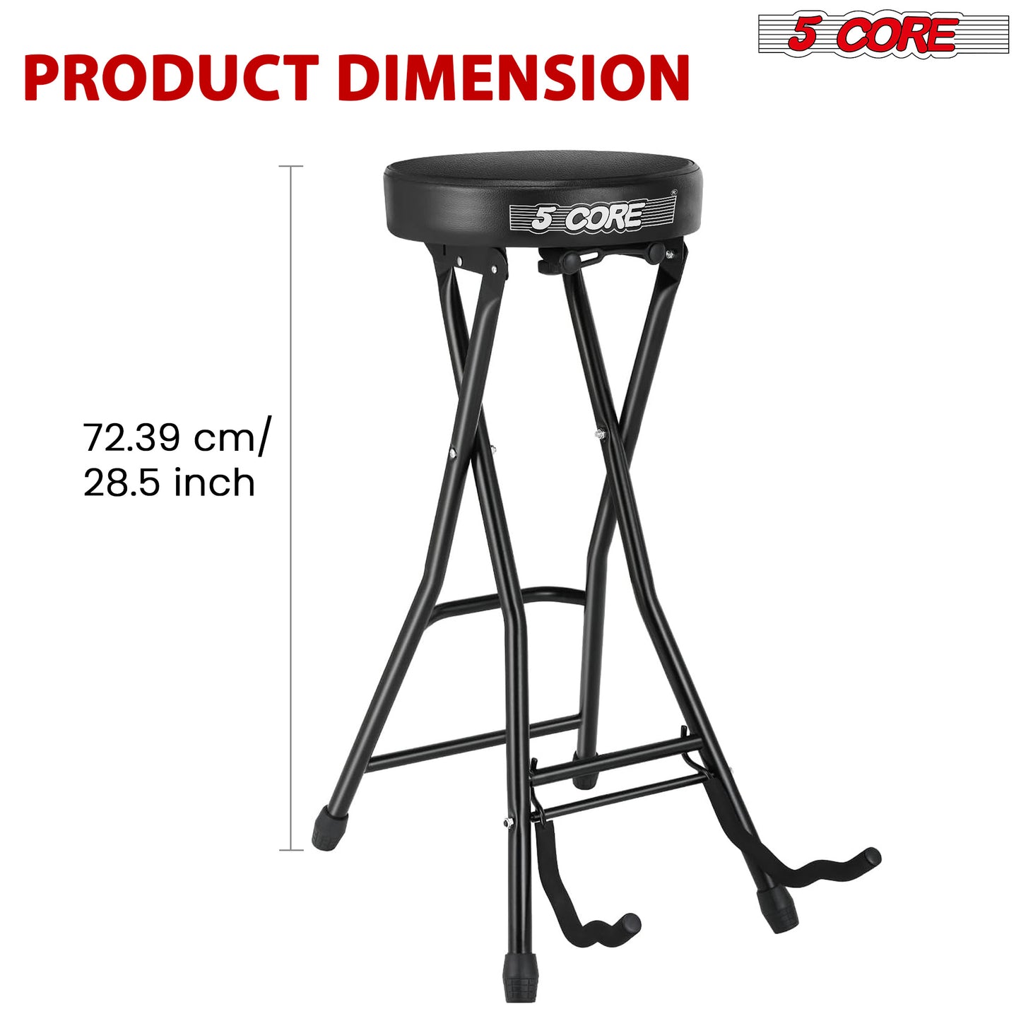 5 Core Guitar Stool • w Comfortable Padded Seat • Foot Rest • Guitar Holder w 300 Lbs Capacity - GSTOOL BLK