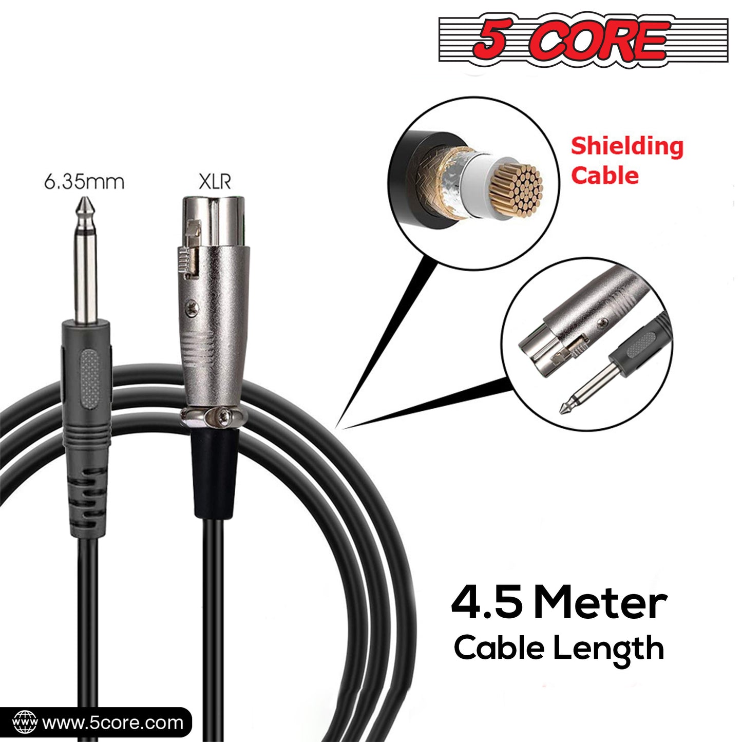 5 Core Microphone Pair XLR Dynamic Mic Karaoke Singing Handheld Microfono Wired Professional Unidirectional 1/4 Plug In Cord Connection for Vocal DJ Music - PM 286 WH