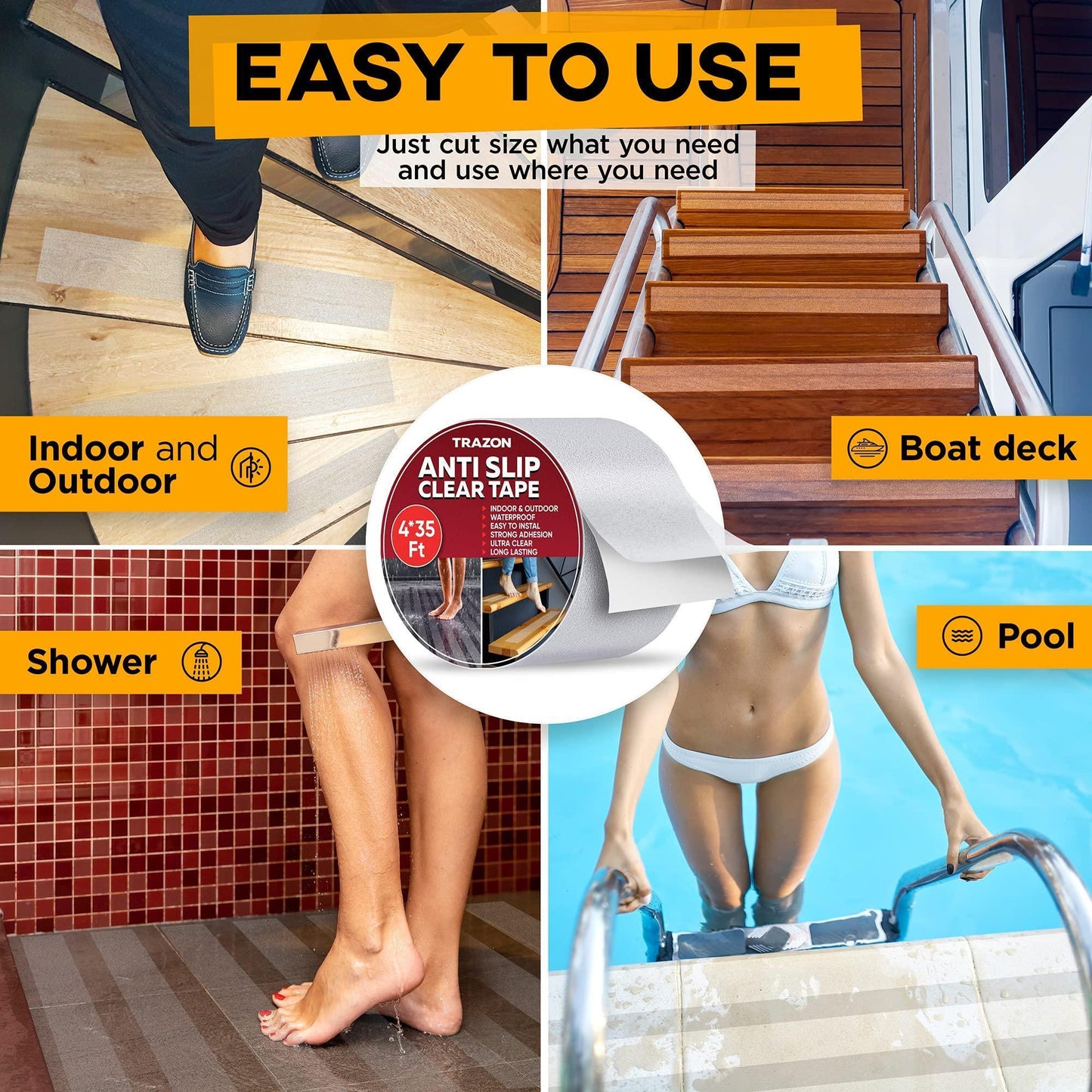 Grip Tape Heavy Duty Anti Slip Tape Clear Waterproof Outdoor Indoor 4 In x35 Ft