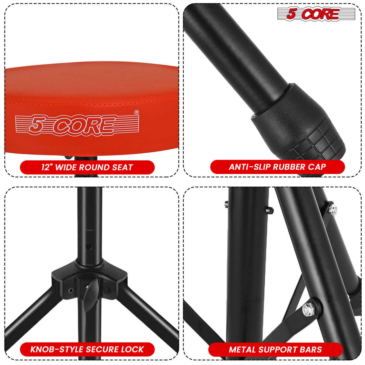 5Core Drum Throne Padded Guitar Stool Height Adjustable Drummer Seat Music Chair for Adults And Kids - DS 01