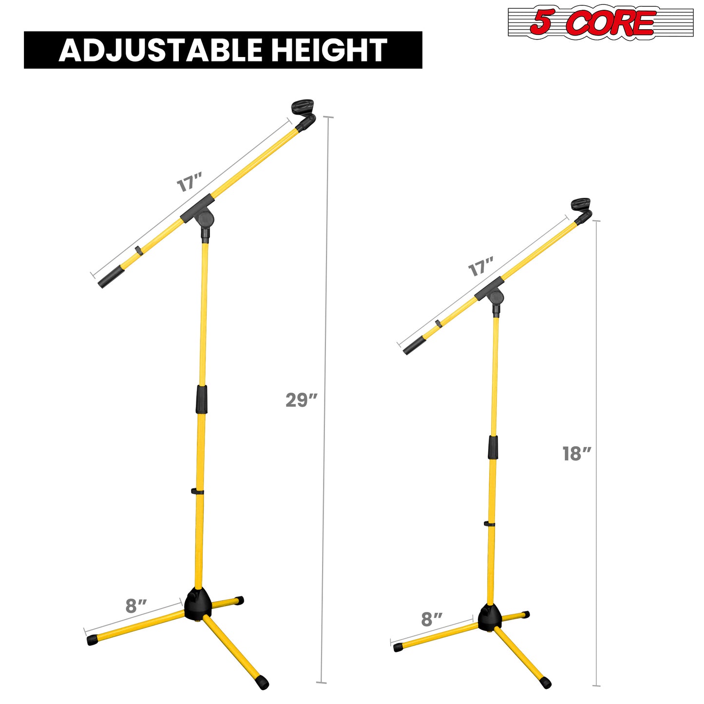 5 Core Tripod Mic Stand Heavy Duty Height Adjustable Floor Microphone Boom Arm Pedestal Para Microfono for Singing On Stage Studio - MS 080 YLW