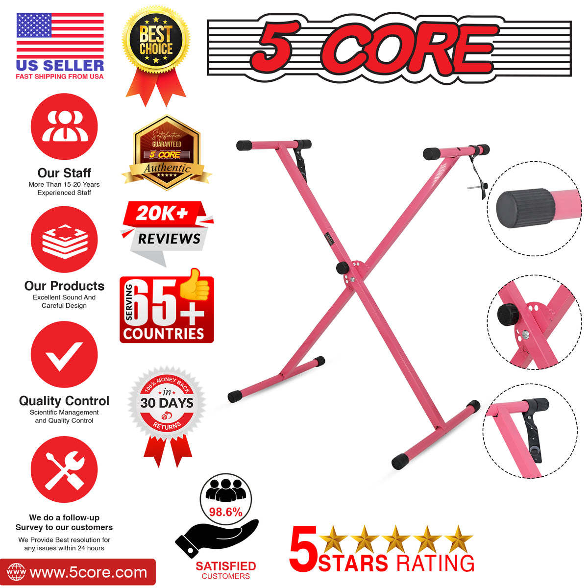 5 Core Keyboard Stand Adjustable Digital Electric Piano Synthesizer Music Stands For 61 76 88 Keys - KS 1X
