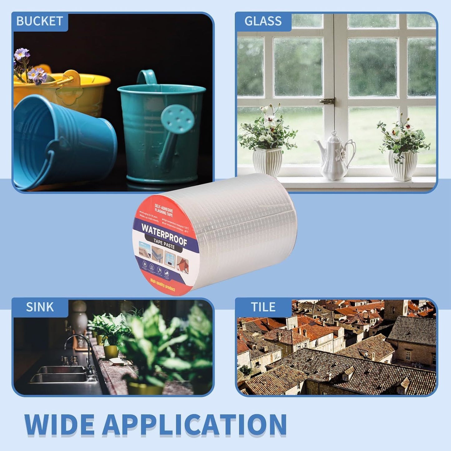 Waterproof Tape for Leaks Aluminum Butyl Tape with Adhesive for RV Repair, Glass Repairs, Air Mattress Patch, Window Caulking, Boat Sealing, Roof Patching