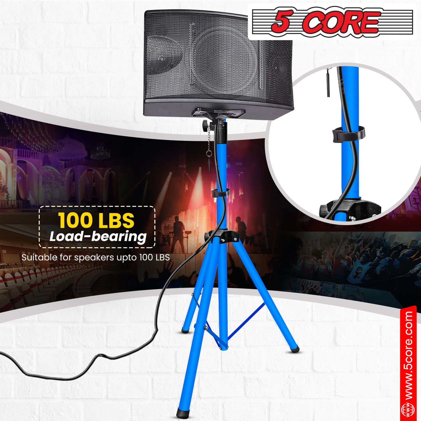 5 Core Speaker Stand Tripod Floor Tall Adjustable Up to 72 Inch DJ Studio Monitor Stands Pole Mount -- SS ECO 1PK WoB