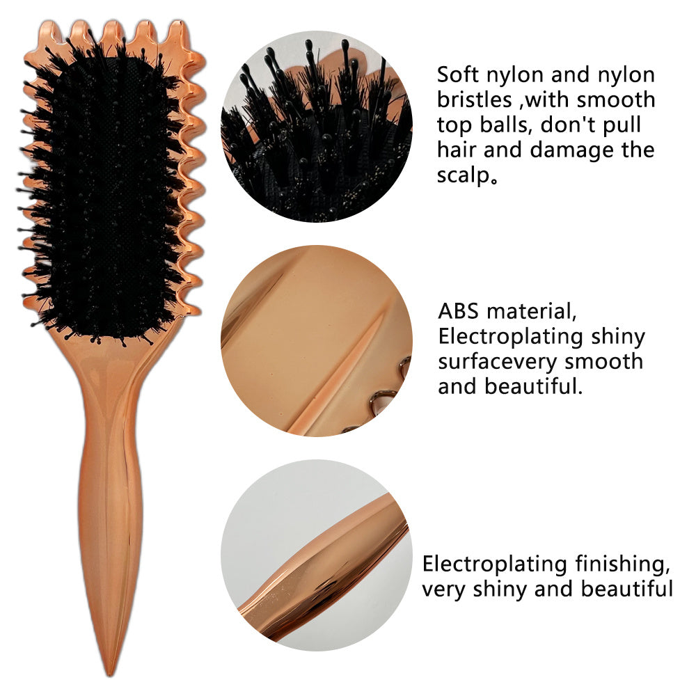 Gold Plated Curling Brush, Curl Defining Brush, Curl Brush For Curly Hair, For Combing And Shaping Men's And Women's Curls To Reduce Pulling And Curl Separation