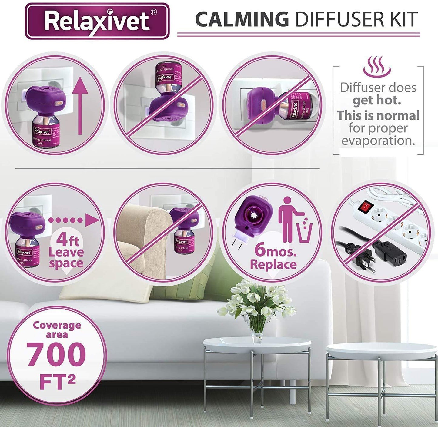 Calming Cat Diffuser Refill 6 Pcs Anti Anxiety Pet Products Feline Calm Pheromones Cats Comfort Stress Relief Help with Pee New Zone Aggression Fighting with Dogs Behavior Control
