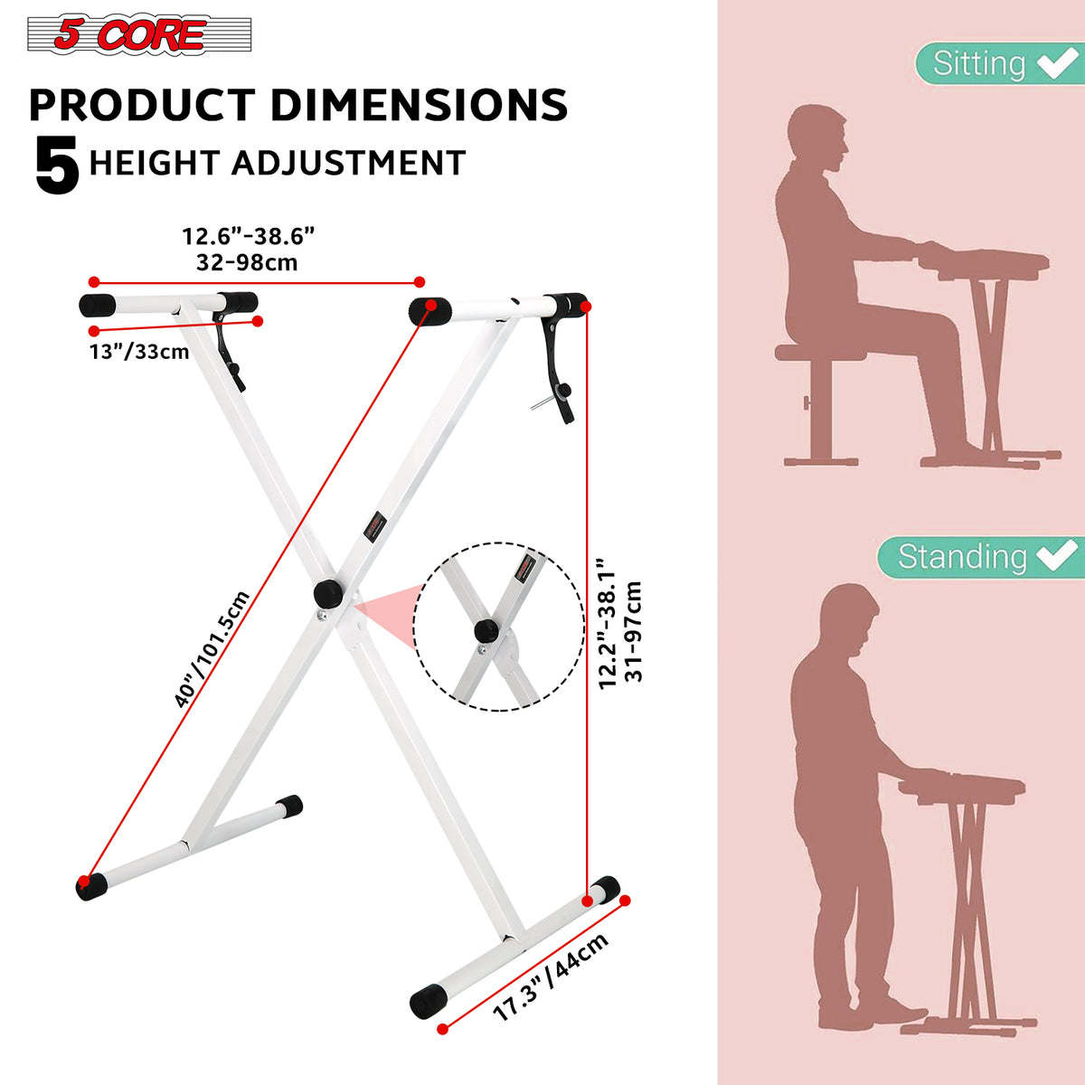 5 Core Keyboard Stand Adjustable Digital Electric Piano Synthesizer Music Stands For 61 76 88 Keys - KS 1X