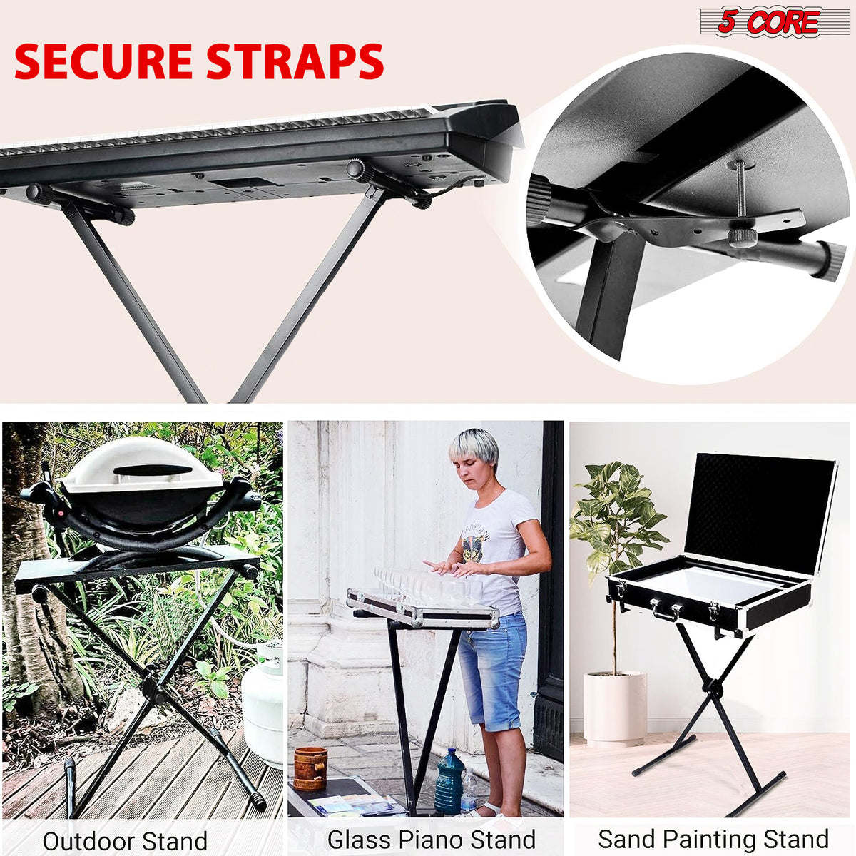 5 Core Keyboard Stand Adjustable Digital Electric Piano Synthesizer Music Stands For 61 76 88 Keys - KS 1X