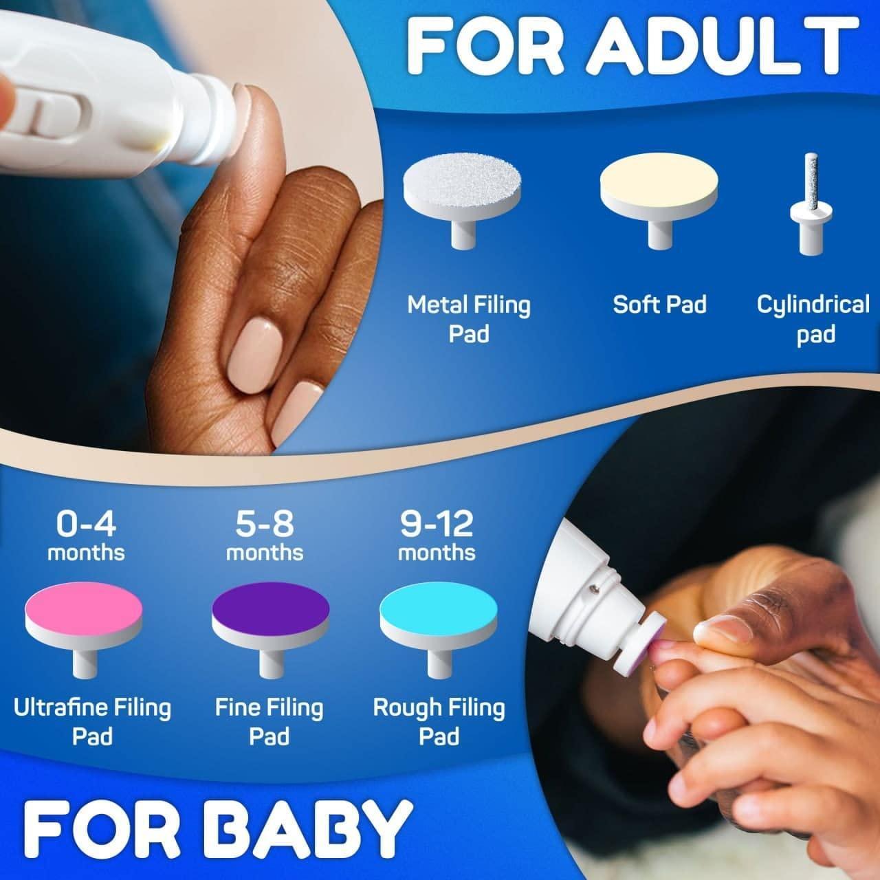 White Baby Nail Trimmer Electric Rechargeable Baby Nail Clippers File with Light for Newborn Infant Toddler Kids Baby Manicure Fingernail Care Set w Scissors Baby Nail Grinder Cutter