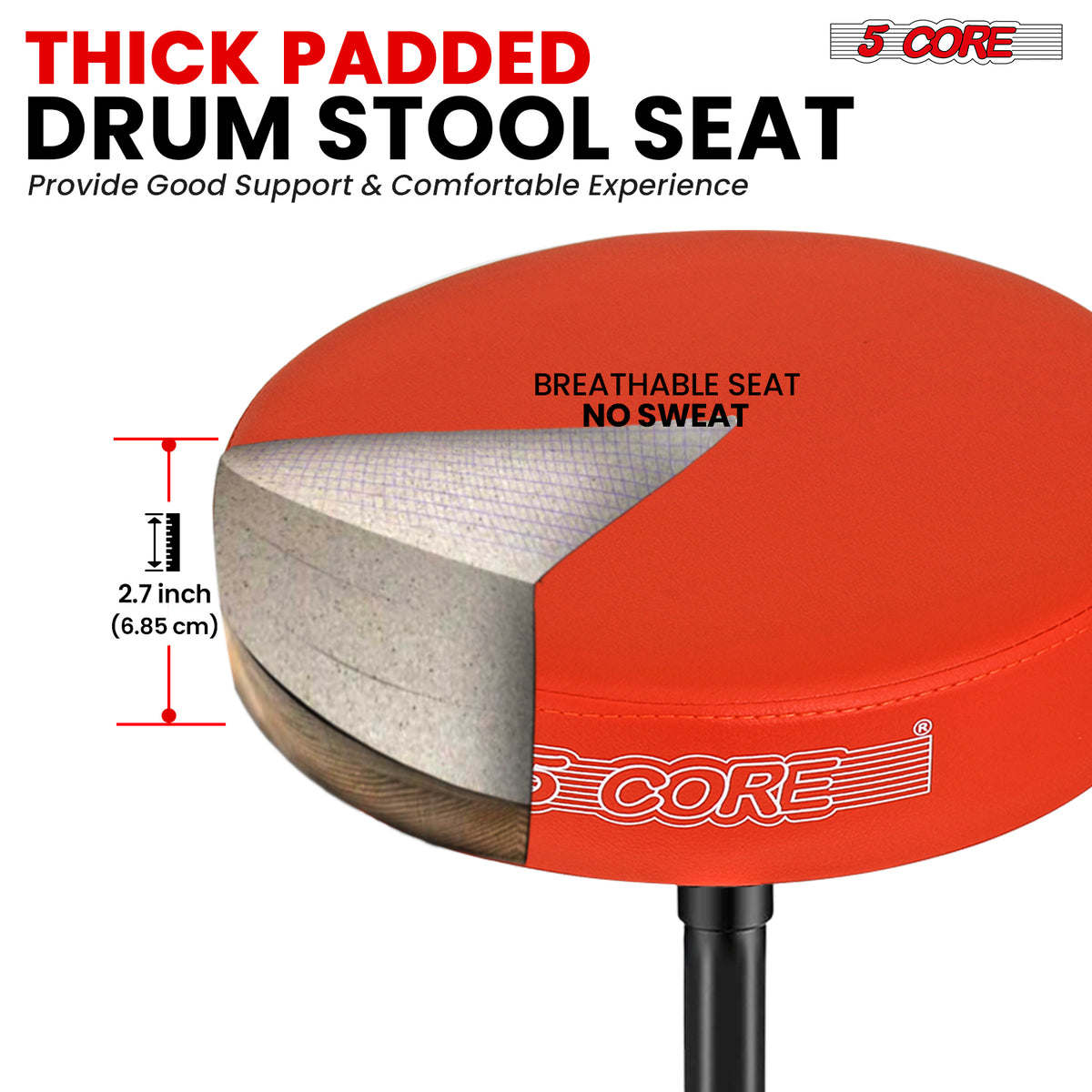 5Core Drum Throne Padded Guitar Stool Height Adjustable Drummer Seat Music Chair for Adults And Kids - DS 01