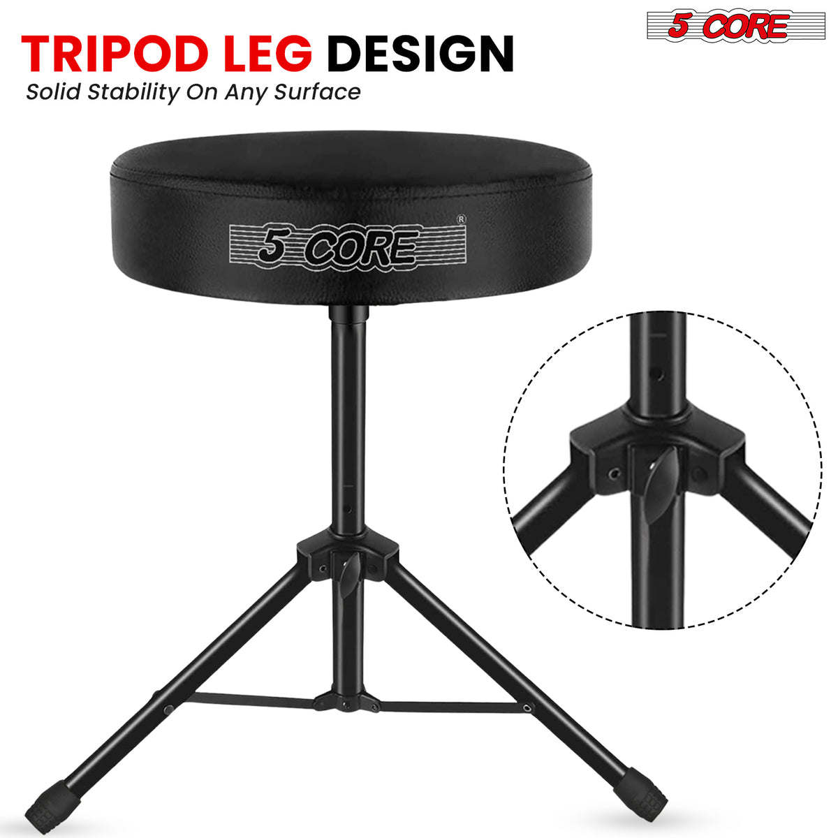 5Core Drum Throne Padded Guitar Stool Height Adjustable Drummer Seat Music Chair for Adults And Kids - DS 01