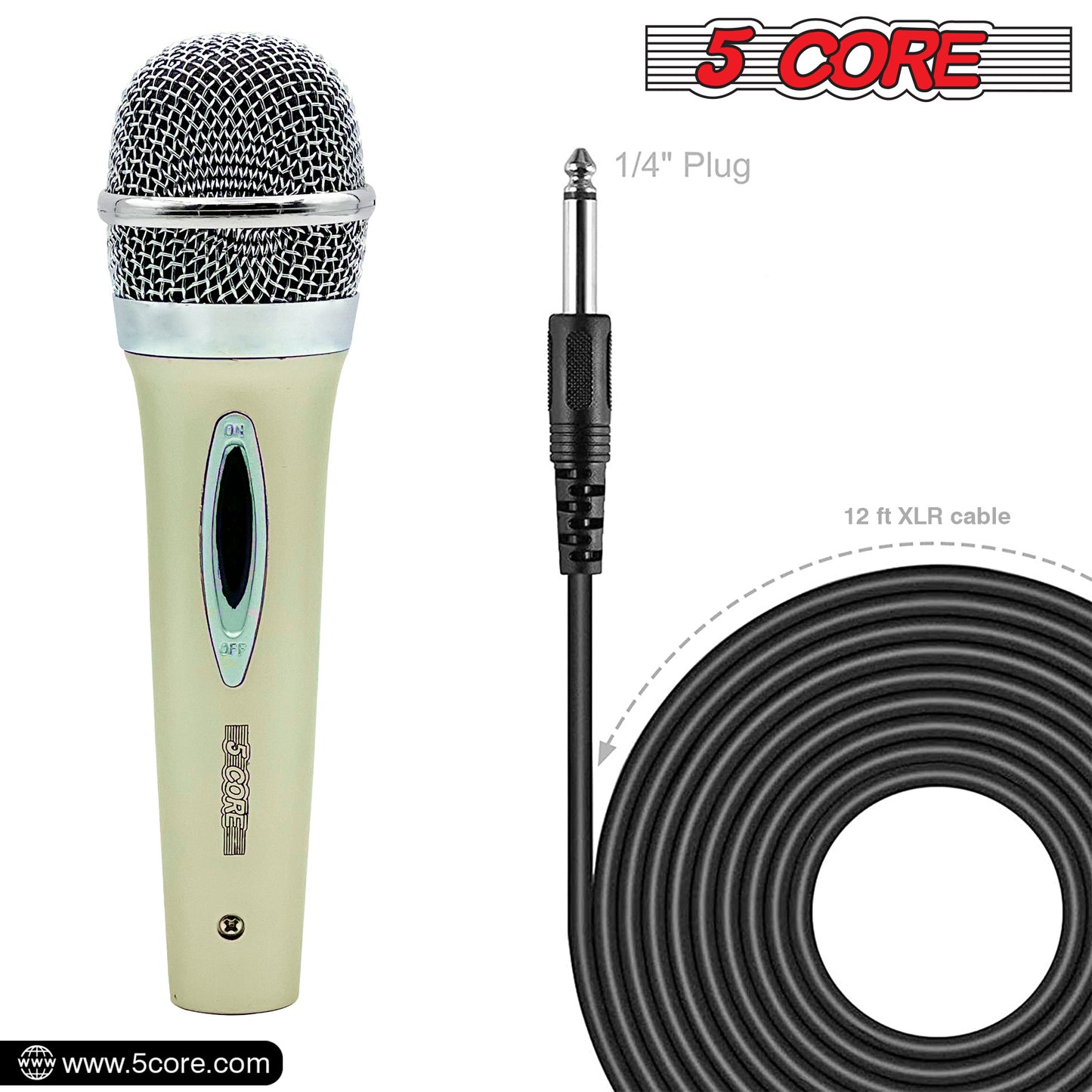 5 Core Microphone Pair XLR Dynamic Mic Karaoke Singing Handheld Microfono Wired Professional Unidirectional 1/4 Plug In Cord Connection for Vocal DJ Music - PM 286 WH