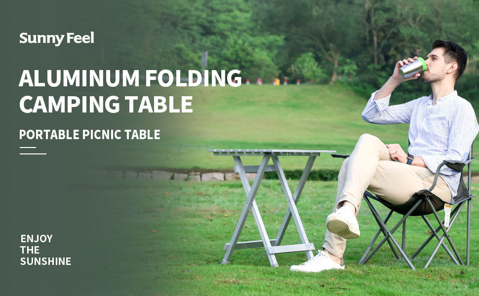 SUNNYFEEL Folding Camping Table - Lightweight Aluminum Portable Picnic Table, 18.5x18.5x24.5 Inch for Cooking, Beach, Hiking, Travel, Fishing, BBQ, Indoor Outdoor Small Foldable Camp Tables