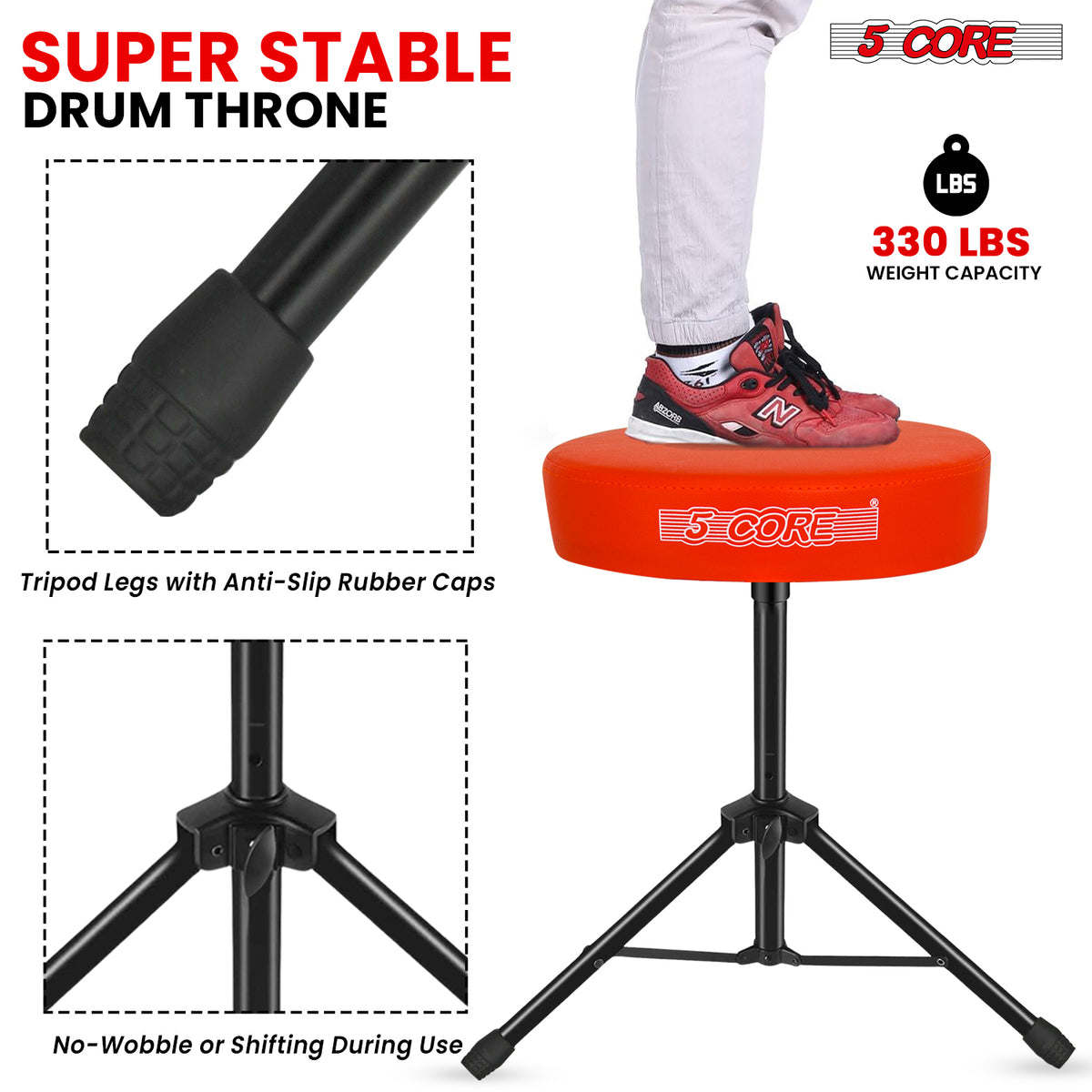 5Core Drum Throne Padded Guitar Stool Height Adjustable Drummer Seat Music Chair for Adults And Kids - DS 01