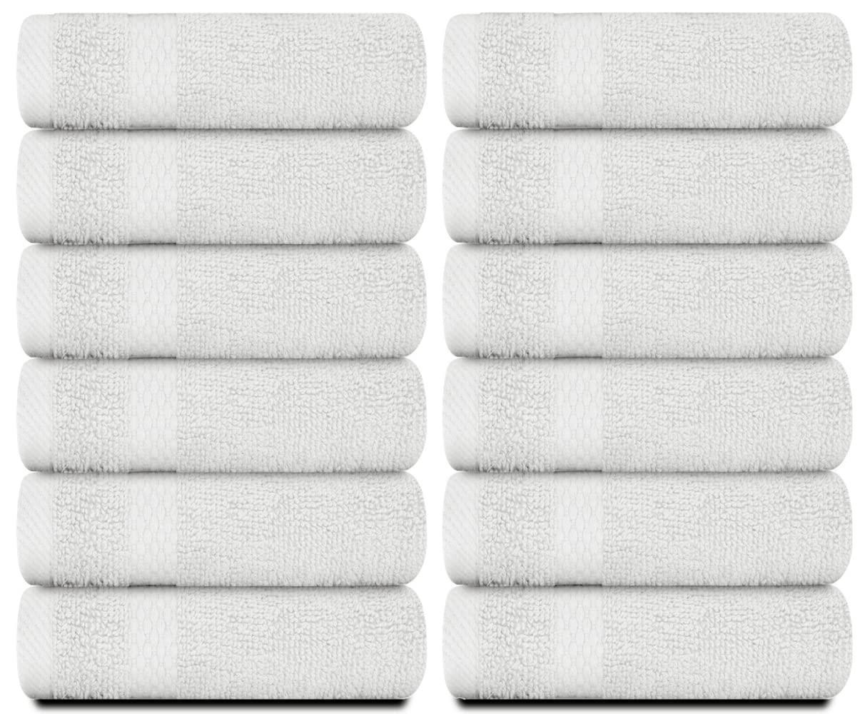 12 Pack Luxury Cotton Washcloths Large Hotel Spa Bathroom Face Towel 13x13 inch Silver White Color