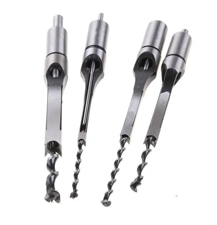 Square Hole Saw Auger Drill Bit Cut Mortising Chisel Woodworking Tool Set