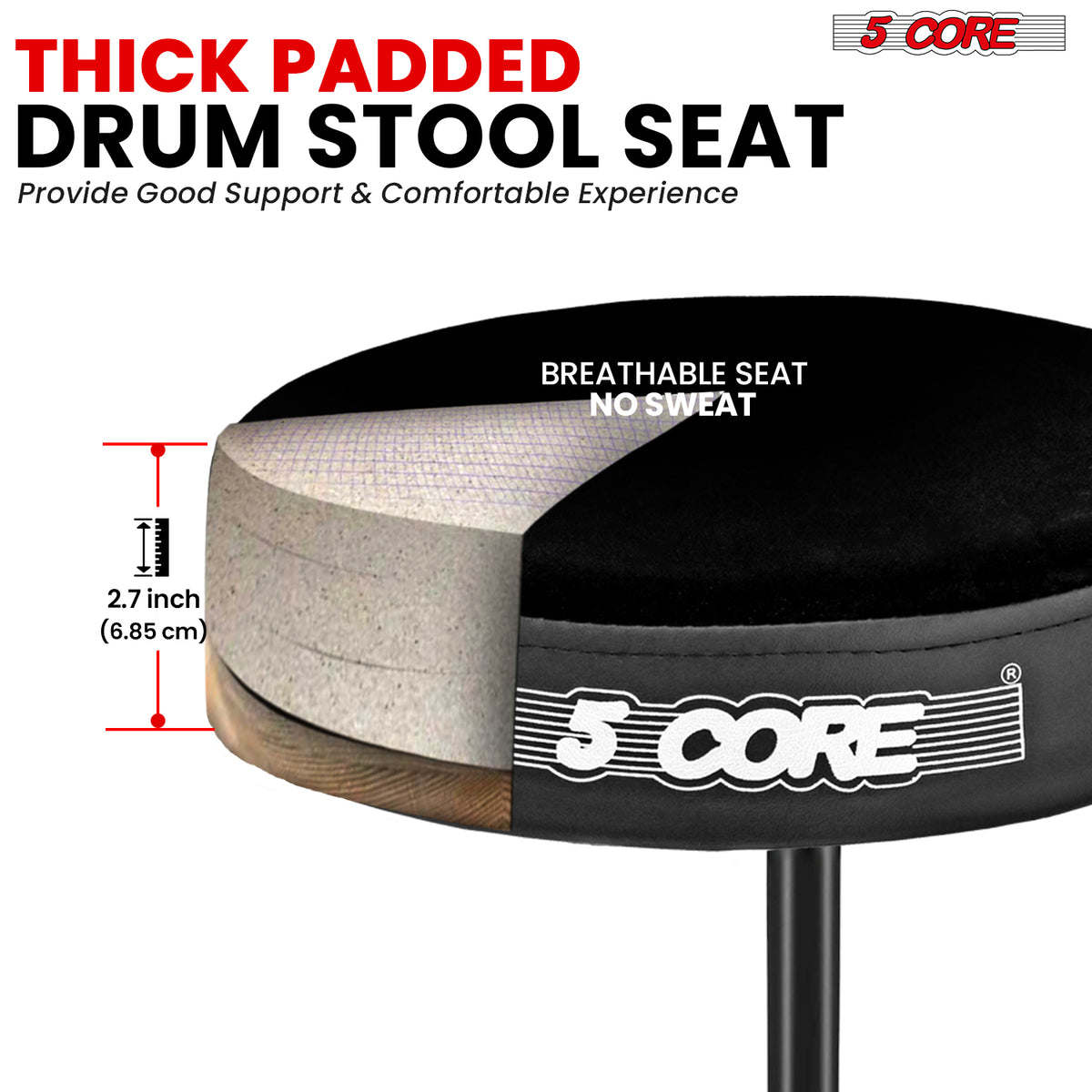 5Core Drum Throne Padded Guitar Stool Height Adjustable Drummer Seat Music Chair for Adults And Kids - DS 01