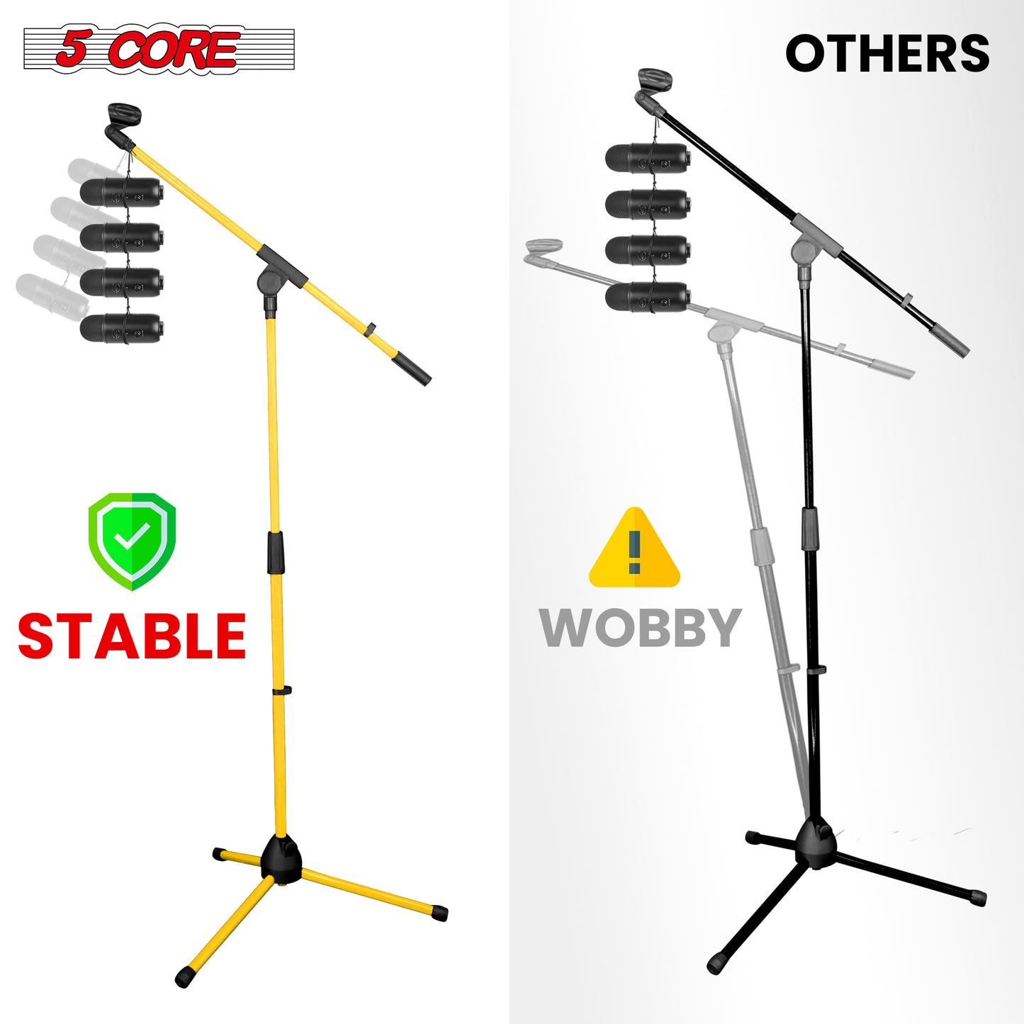 5 Core Tripod Mic Stand Heavy Duty Height Adjustable Floor Microphone Boom Arm Pedestal Para Microfono for Singing On Stage Studio - MS 080 YLW