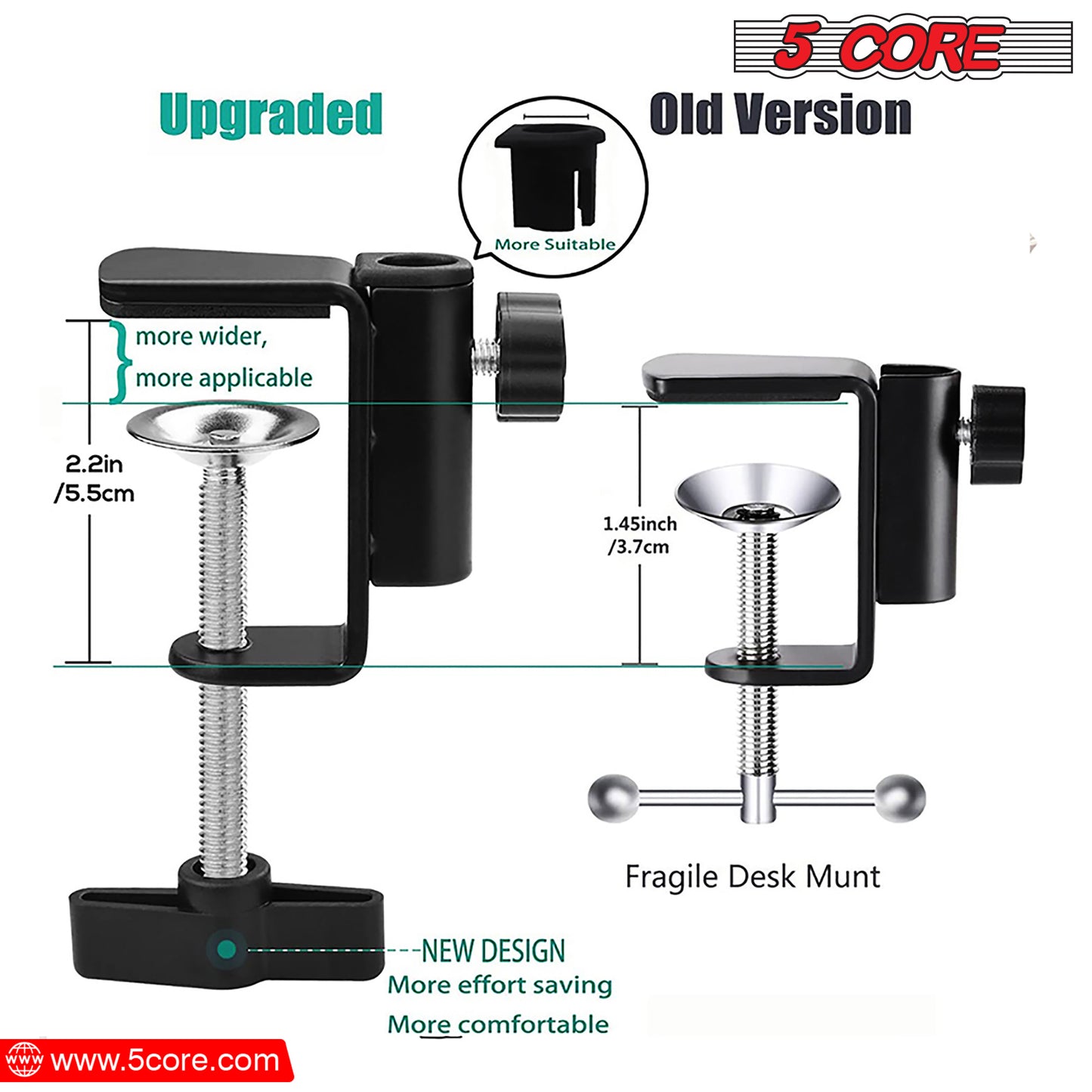 5 Core Mic Arm Adjustable Boom Microphone Stand Desk Mount Heavy Duty Brazo Para Microfono for Condenser Dynamic Mics - MS ARM BLU